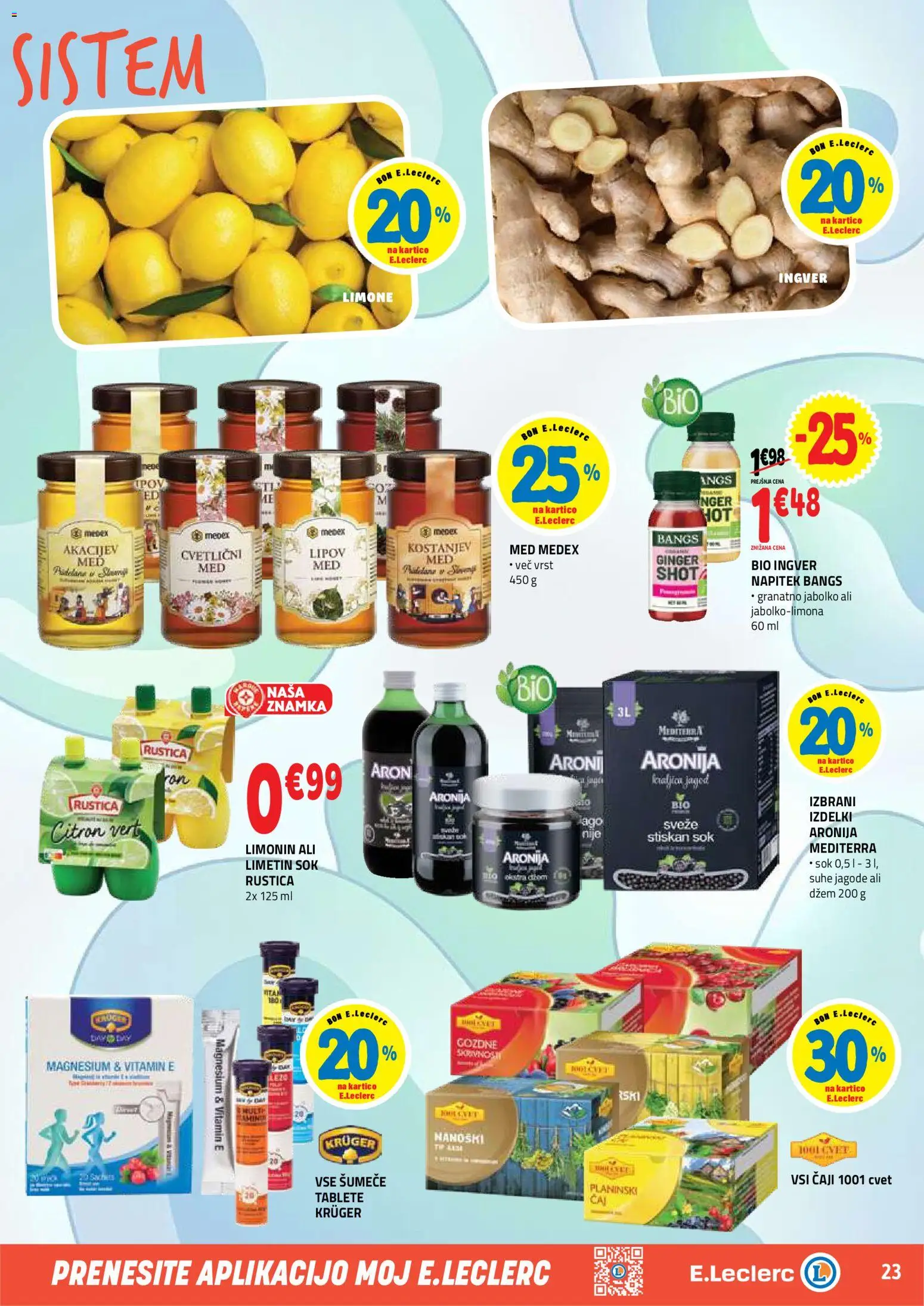 Novi E.leclerc katalog ponudbe – veljaven od 28.10.2026 | Stran: 23 | Izdelki: Ingver, Džem, Sok, Jagode