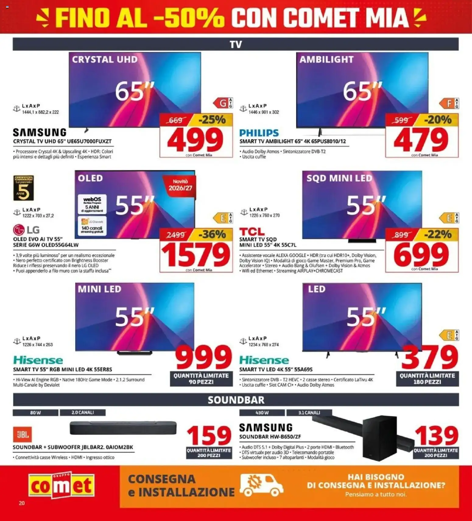 Volantino Comet del 08/10/2026 | Pagina: 20 | Prodotti: smart TV, Soundbar, TV, Gioco