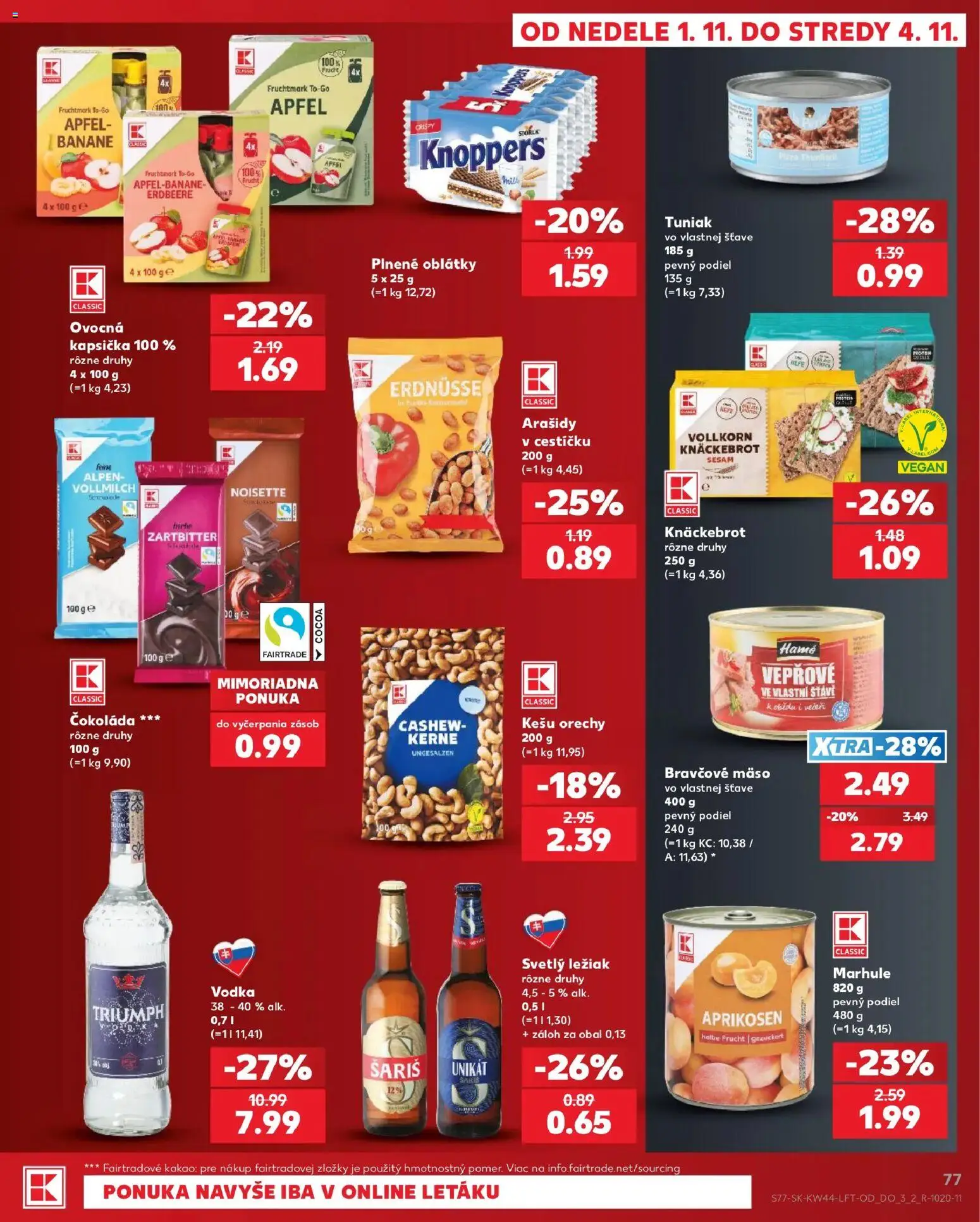 Nové Kaufland akcie – leták je platný od 29.10.2026 | Strana: 77 | Produkty: Mäso, Kešu, Knäckebrot, Kakao