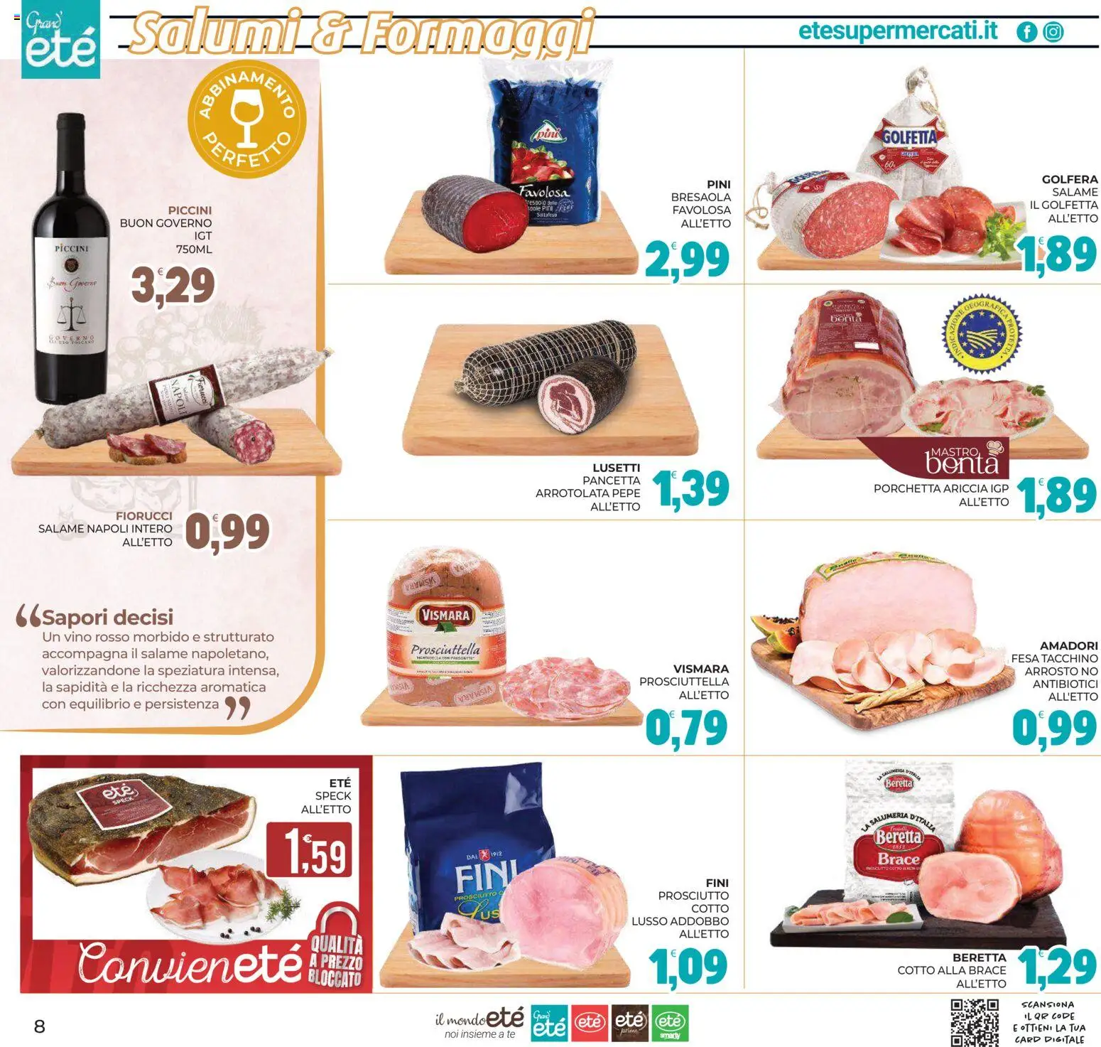 Volantino Eté del 02/10/2026 | Pagina: 8 | Prodotti: Speck, Porchetta, Prosciutto Cotto, Vino