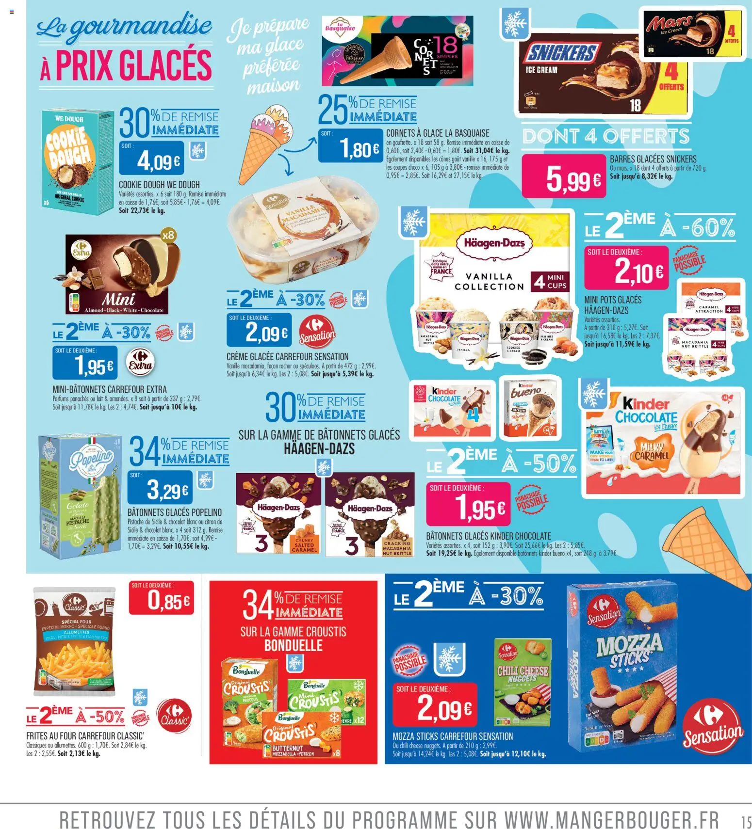 {H1} | Page: 15 | Produits: Glaces, Mozzarella, Kinder Bueno, Butternut