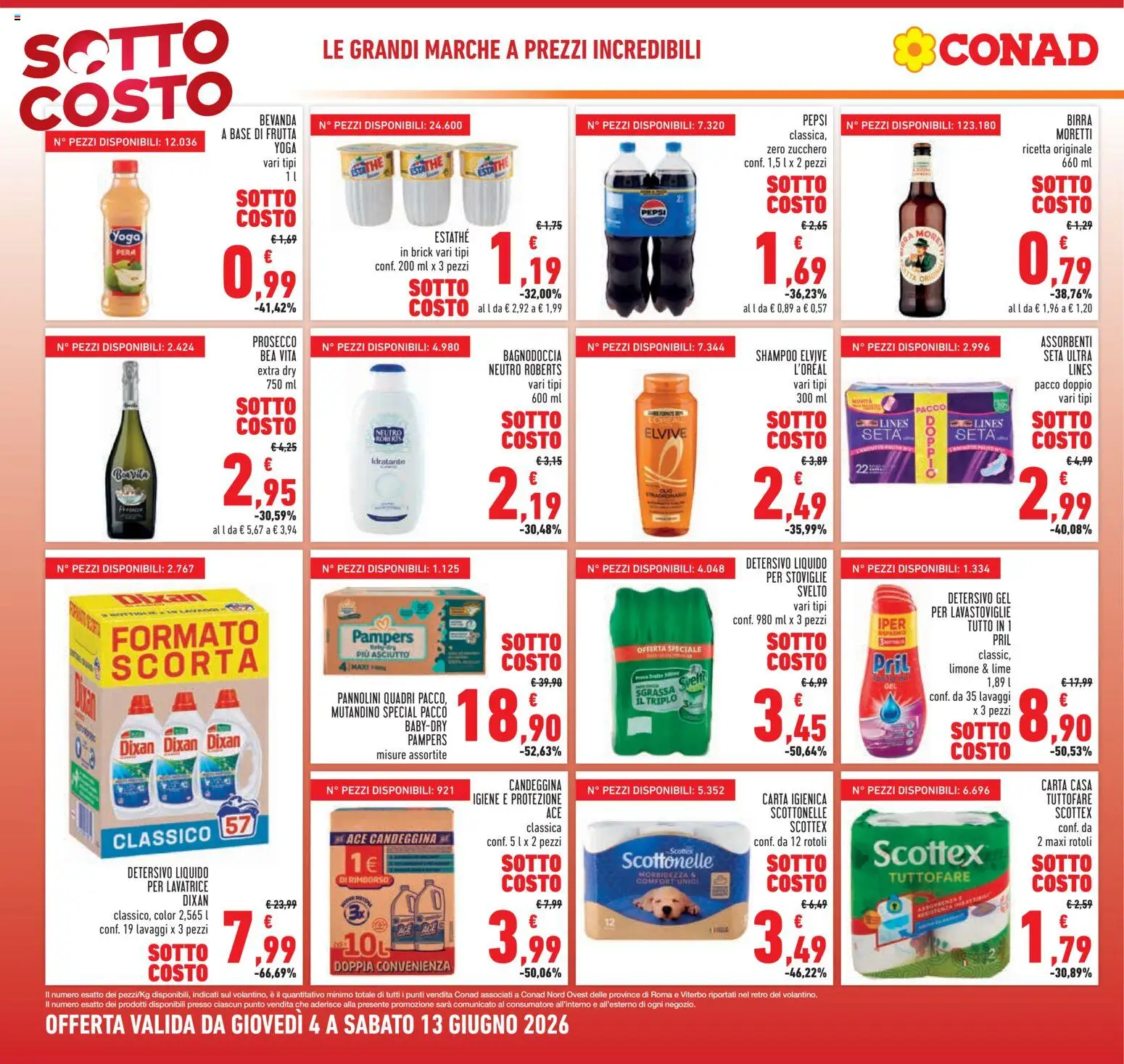Volantino Conad del 04.06.2026 | Pagina: 4 | Prodotti: Shampoo, Zucchero, Pera, Lavastoviglie