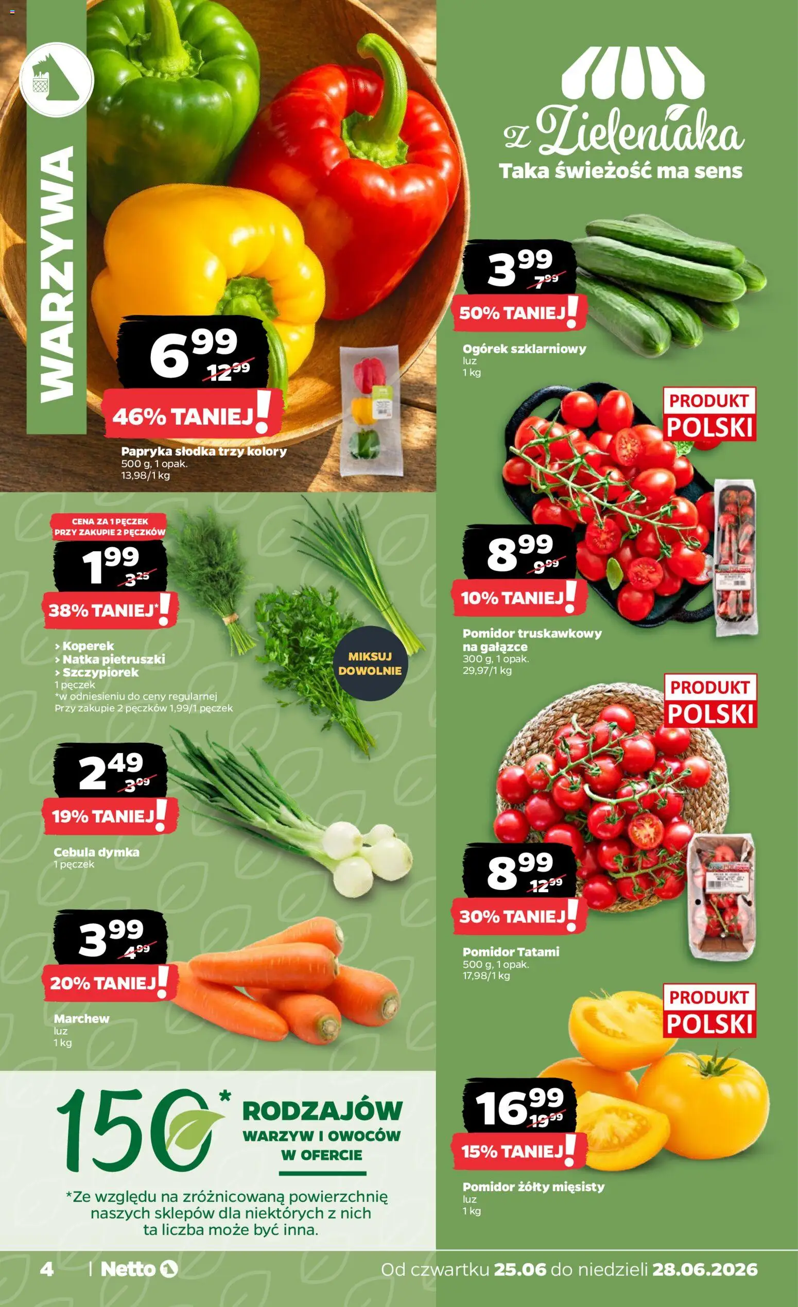 Netto gazetka od czwartku spożywcza od 25.06.2026 | Strona: 4 | Produkty: Koperek, Bell, Papryka, Ogórek szklarniowy
