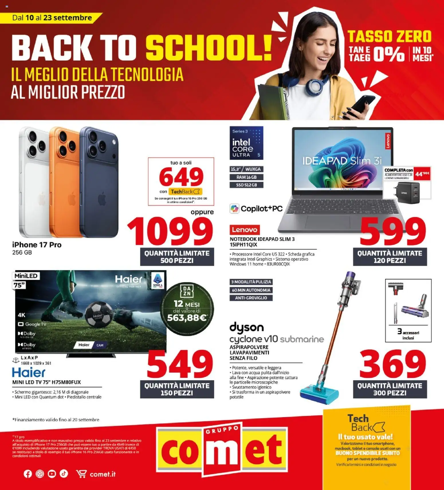 Volantino Comet del 10/09/2026 | Pagina: 1 | Prodotti: Notebook, Tablet, TV, Aspirapolvere