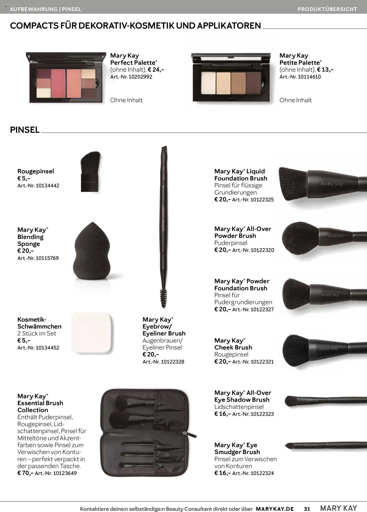 Mary Kay Katalog – gültig ab 15.04.2026 | Seite: 31 | Produkte: Pinsel, Rougepinsel, Puderpinsel, Foundation