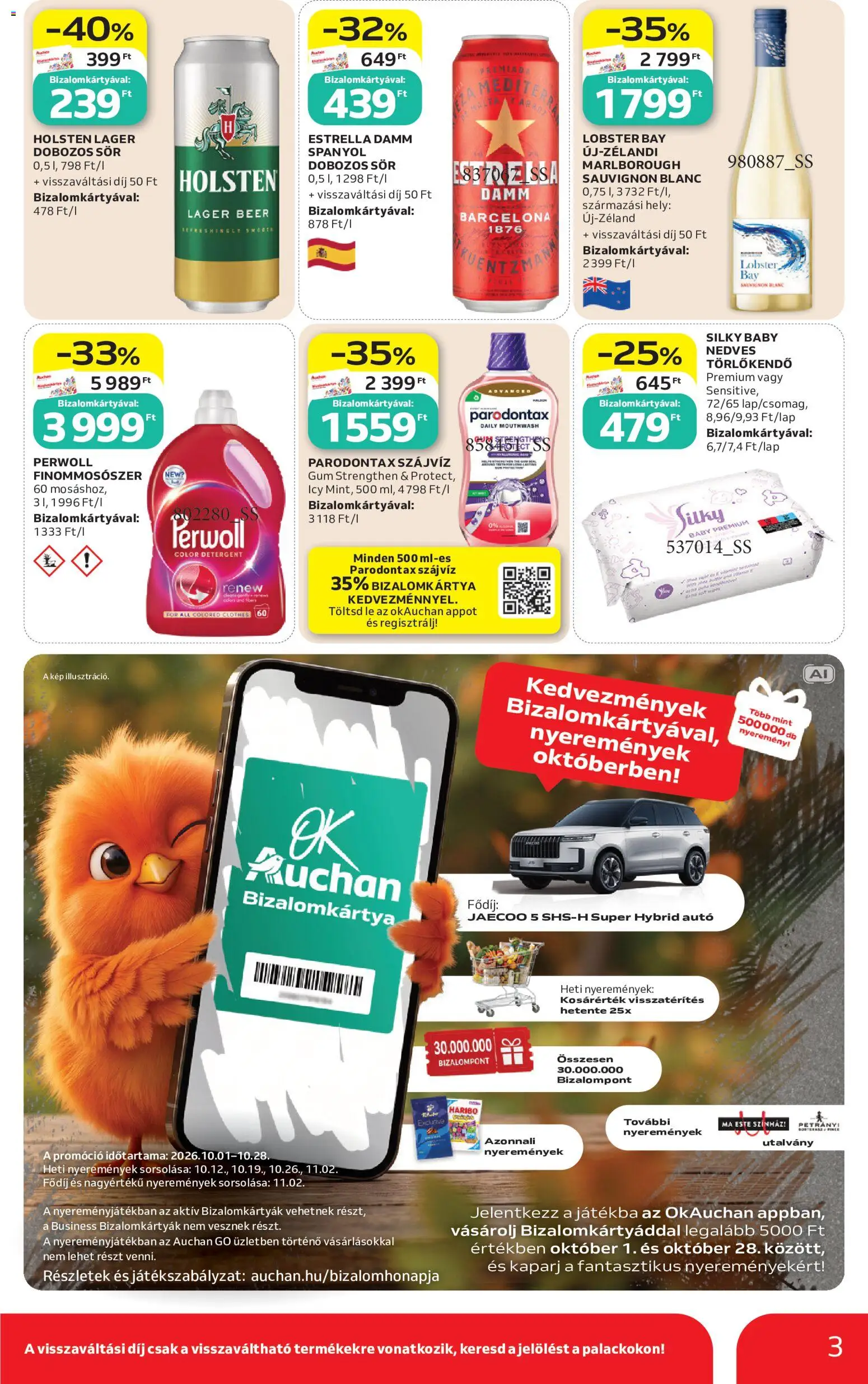 Auchan akciós ujság - amely érvényes a következő dátumtól: 2026.10.22. | Oldal: 3 | Termékek: Haribo, Lé, Nedves törlőkendő, Szájvíz