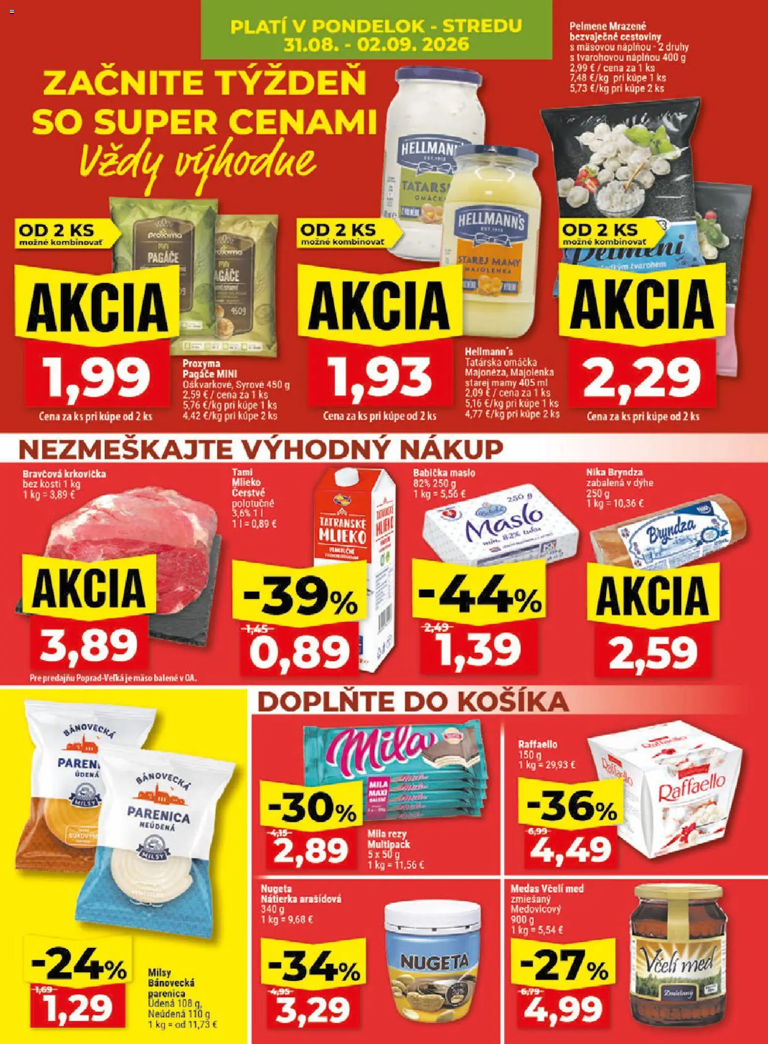 Nové Klas akcie – leták je platný od 31.08.2026 | Strana: 4 | Produkty: Cestoviny, Bryndza, Tatárska omáčka, Med
