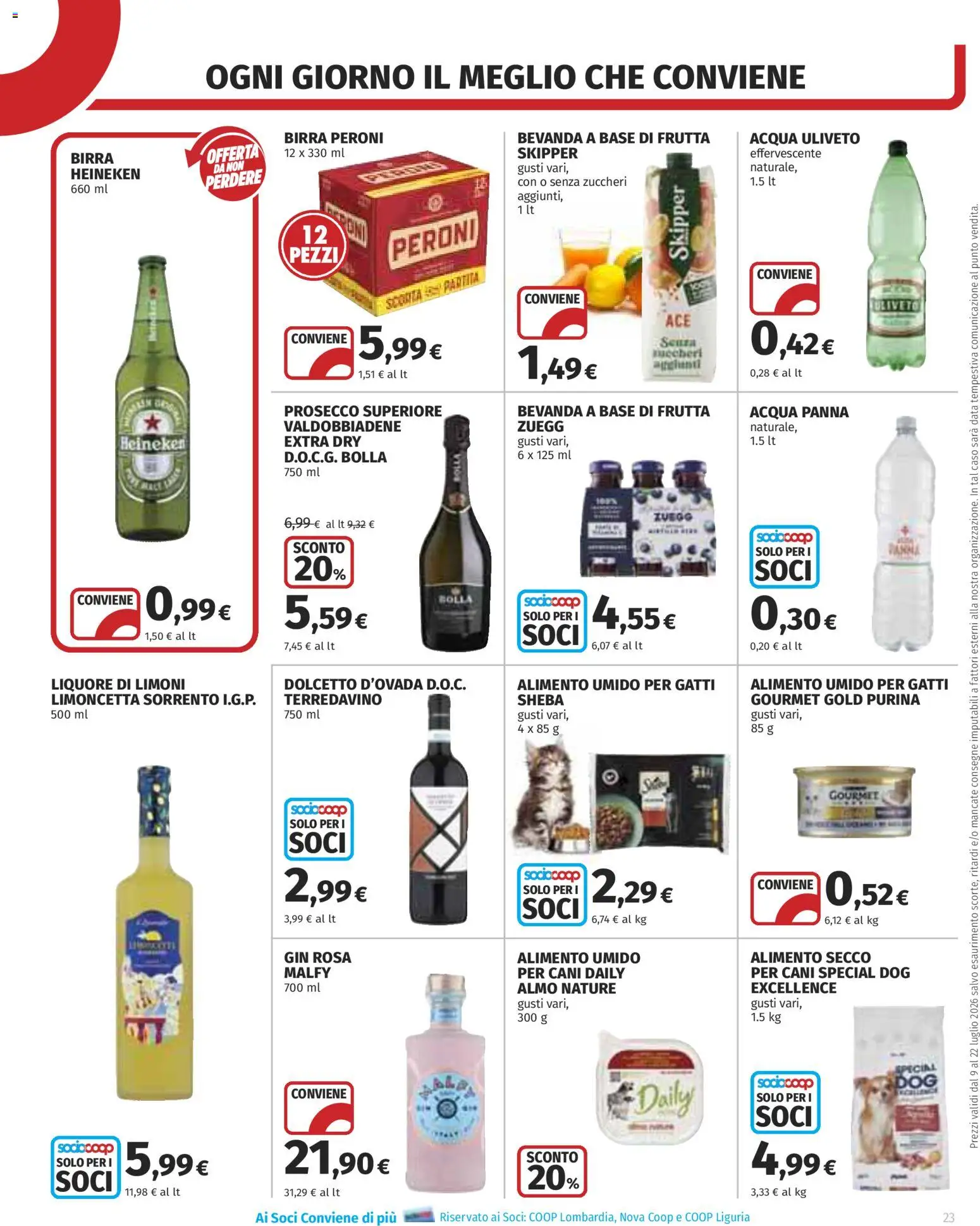 Volantino COOP del 09/07/2026 | Pagina: 23 | Prodotti: Gin, Panna, Prosecco, Heineken