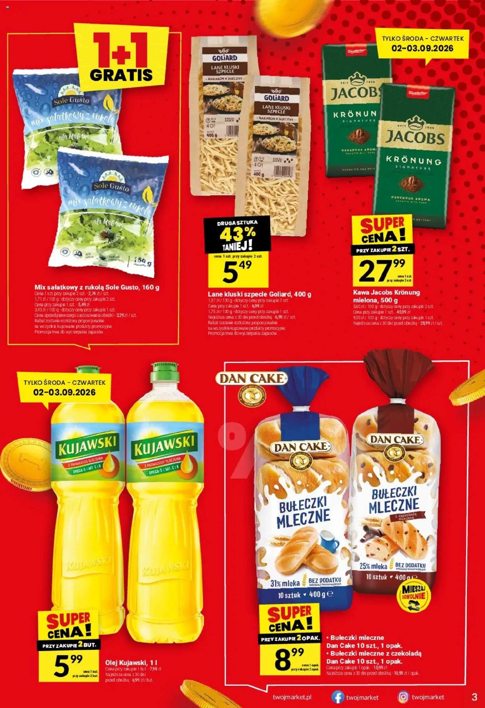 Twój Market gazetka od 02.09.2026 | Strona: 3 | Produkty: Kawa jacobs, Kawa jacobs krönung, Czekolada, Kluski
