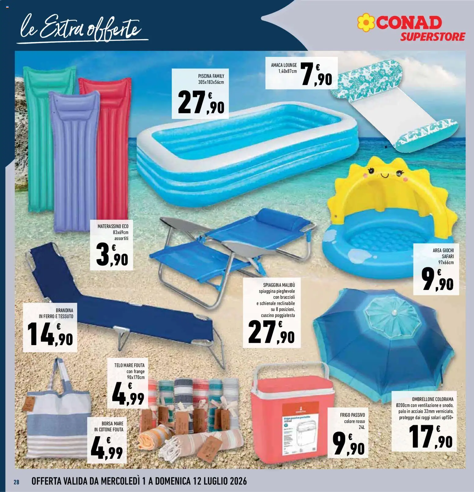 Volantino Conad del 01/07/2026 | Pagina: 28 | Prodotti: Braccioli, Amaca, Piscina, Cuscino