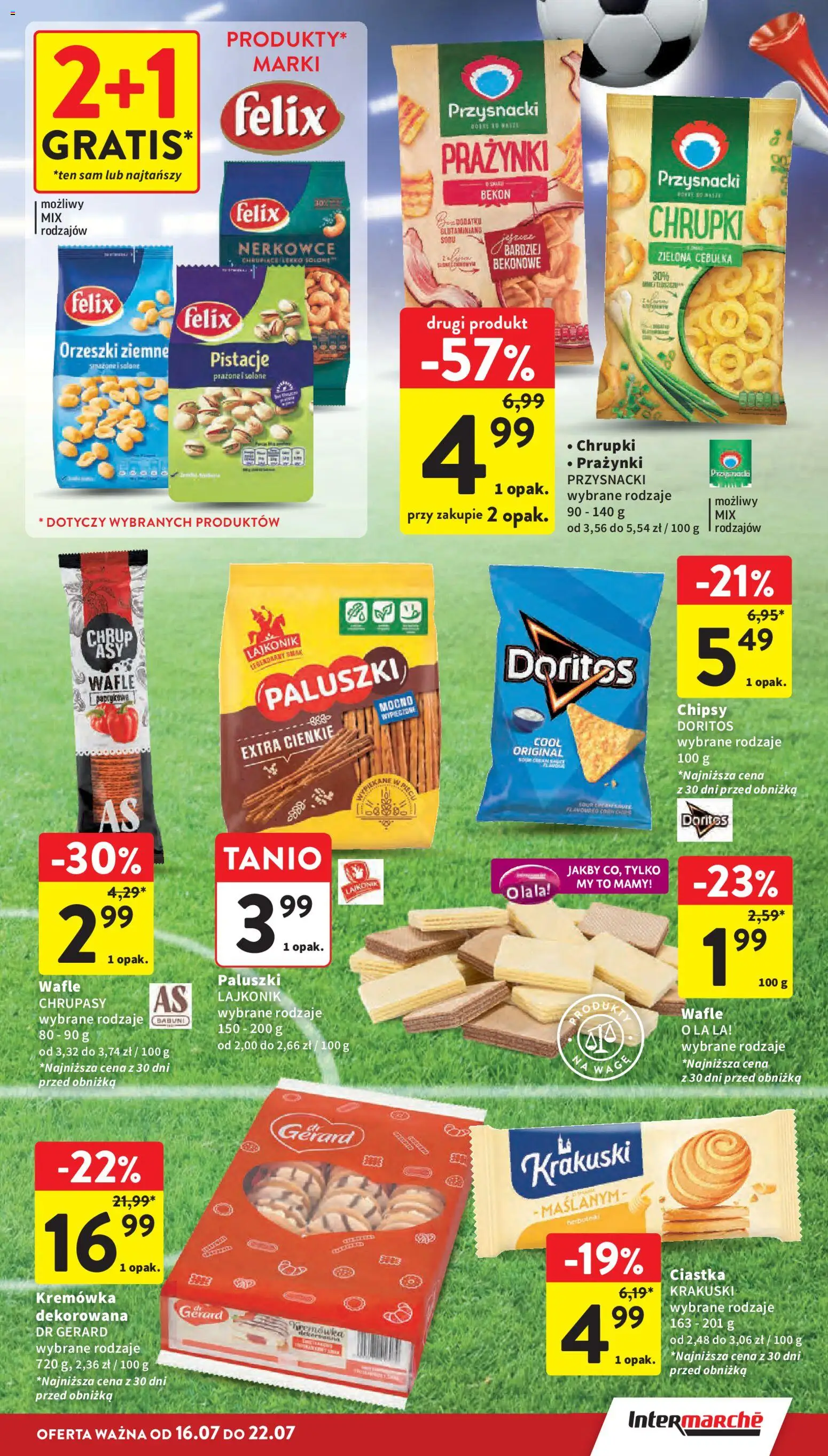 Intermarche gazetka od 16.07.2026 | Strona: 13 | Produkty: Wafle, Bekon, Doritos, Paluszki