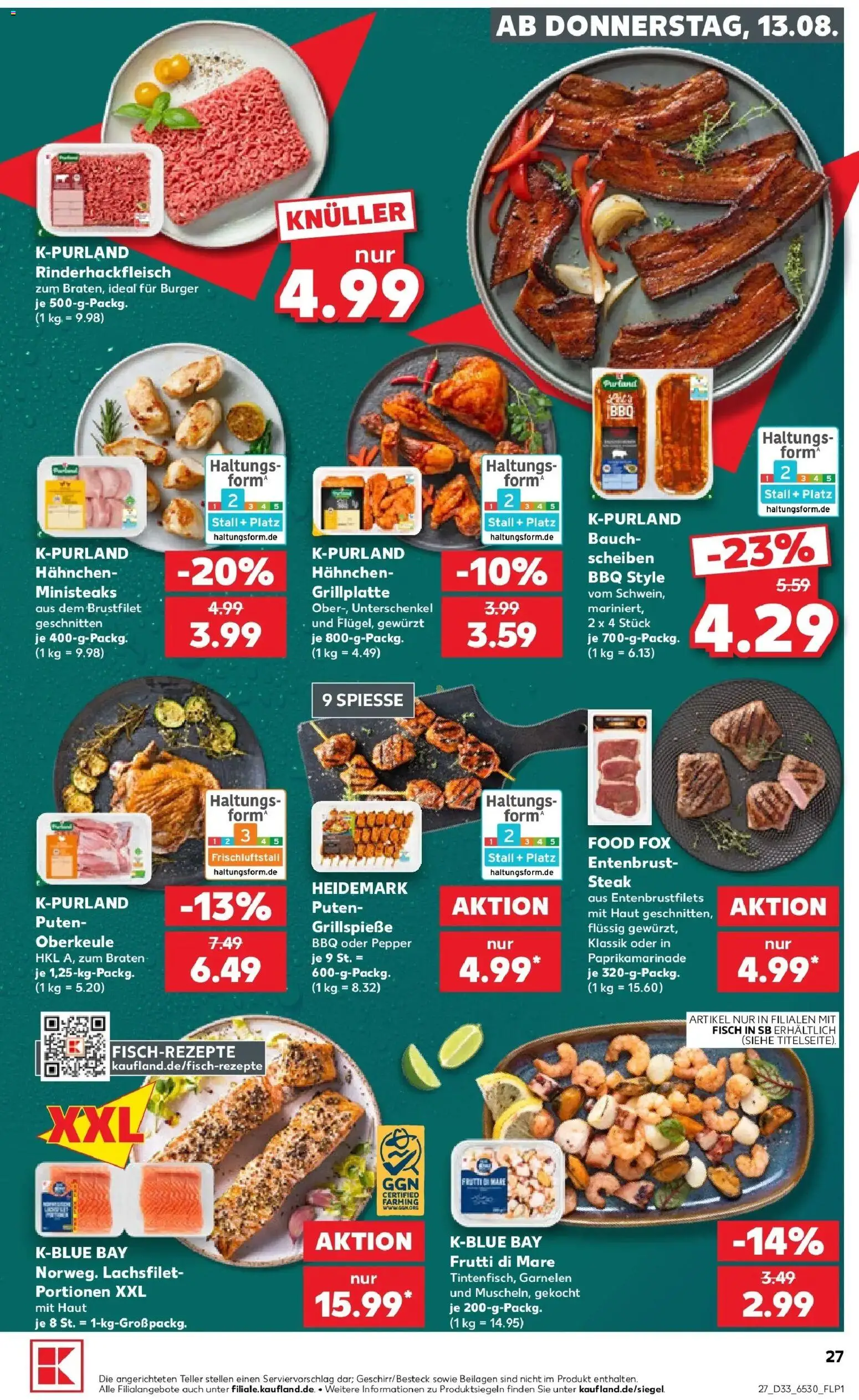Prospekt Kaufland ab 10.08.2026 » Angebote Online zum Blättern | Seite: 36 | Produkte: Beilagen, Hahnchen, Garnelen, Steak