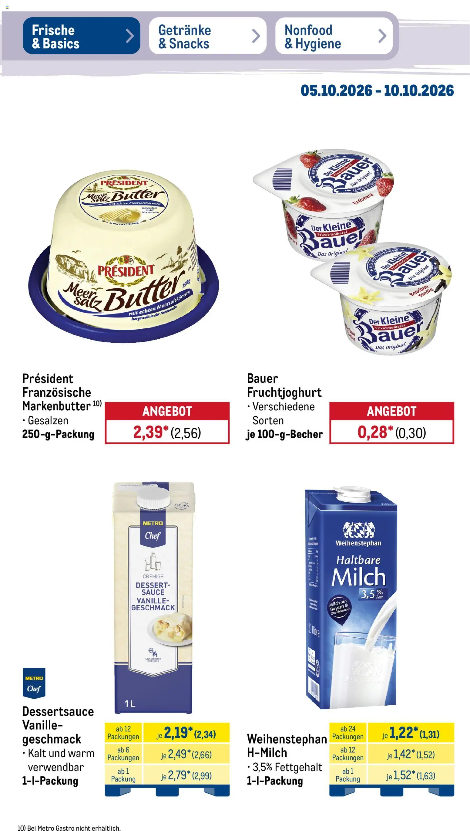 Metro NonFood-Angebote – gültig ab 05.10.2026 | Seite: 42 | Produkte: Butter, Haltbare milch, Fruchtjoghurt, Vanille