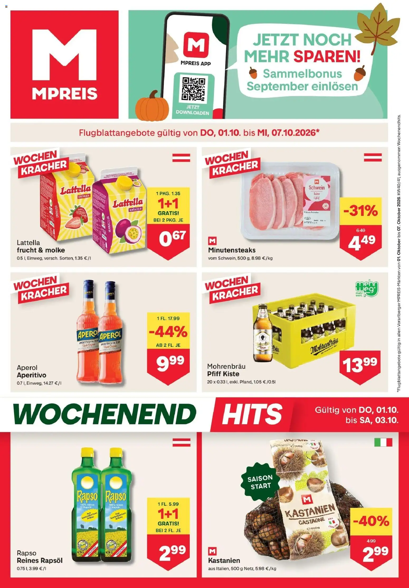 MPREIS St.Gallenkirch von 01.10.2026 - Aktuelle Angebote | Seite: 1 | Produkte: Aperol, Rapsöl