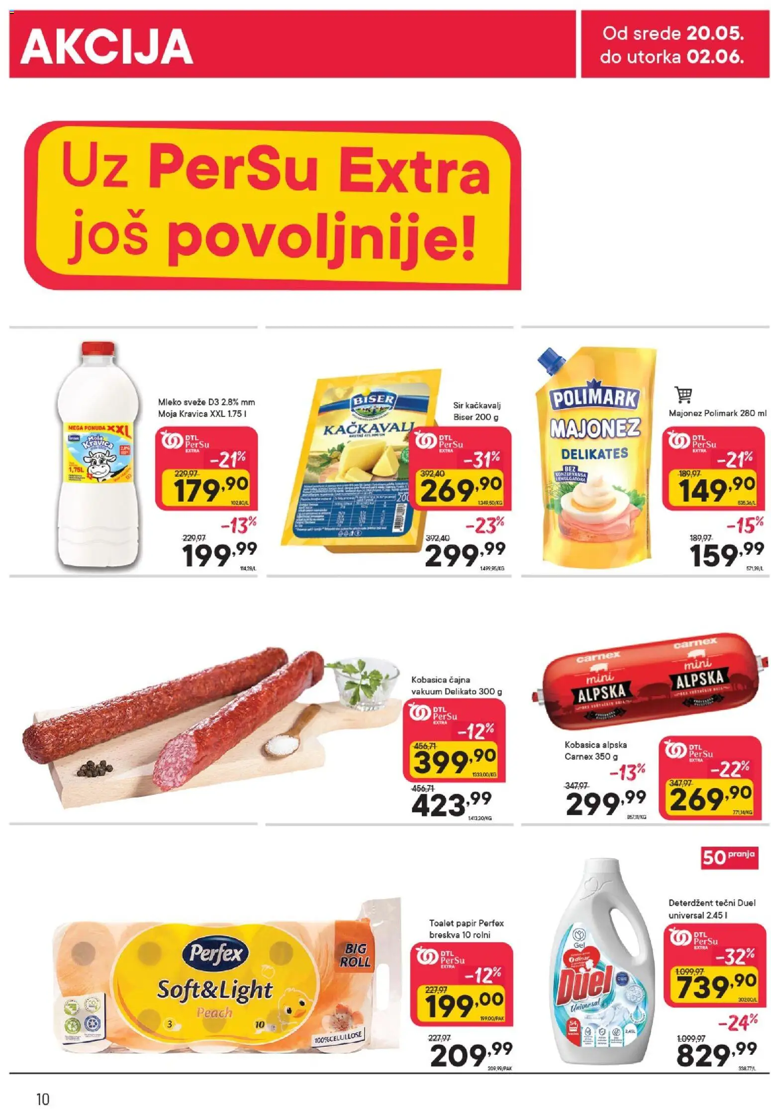 PerSu katalog - važi od 20.05.2026 | Strana: 10 | Proizvode: Deterdžent, Toalet papir, Sir, Kobasica