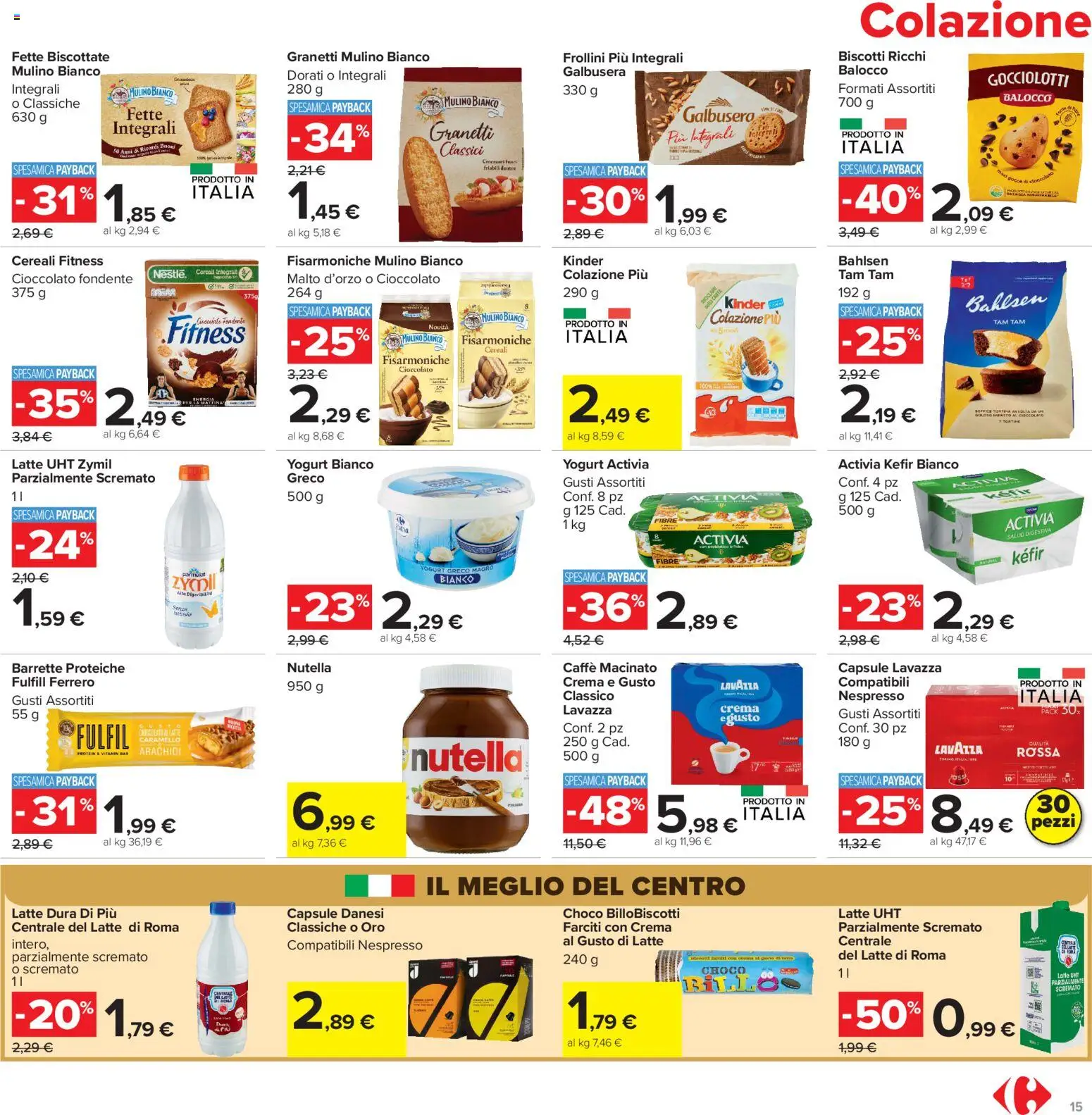 Volantino Carrefour del 16.06.2026 | Pagina: 15 | Prodotti: Yogurt greco, Biscotti, Nutella, Lavazza