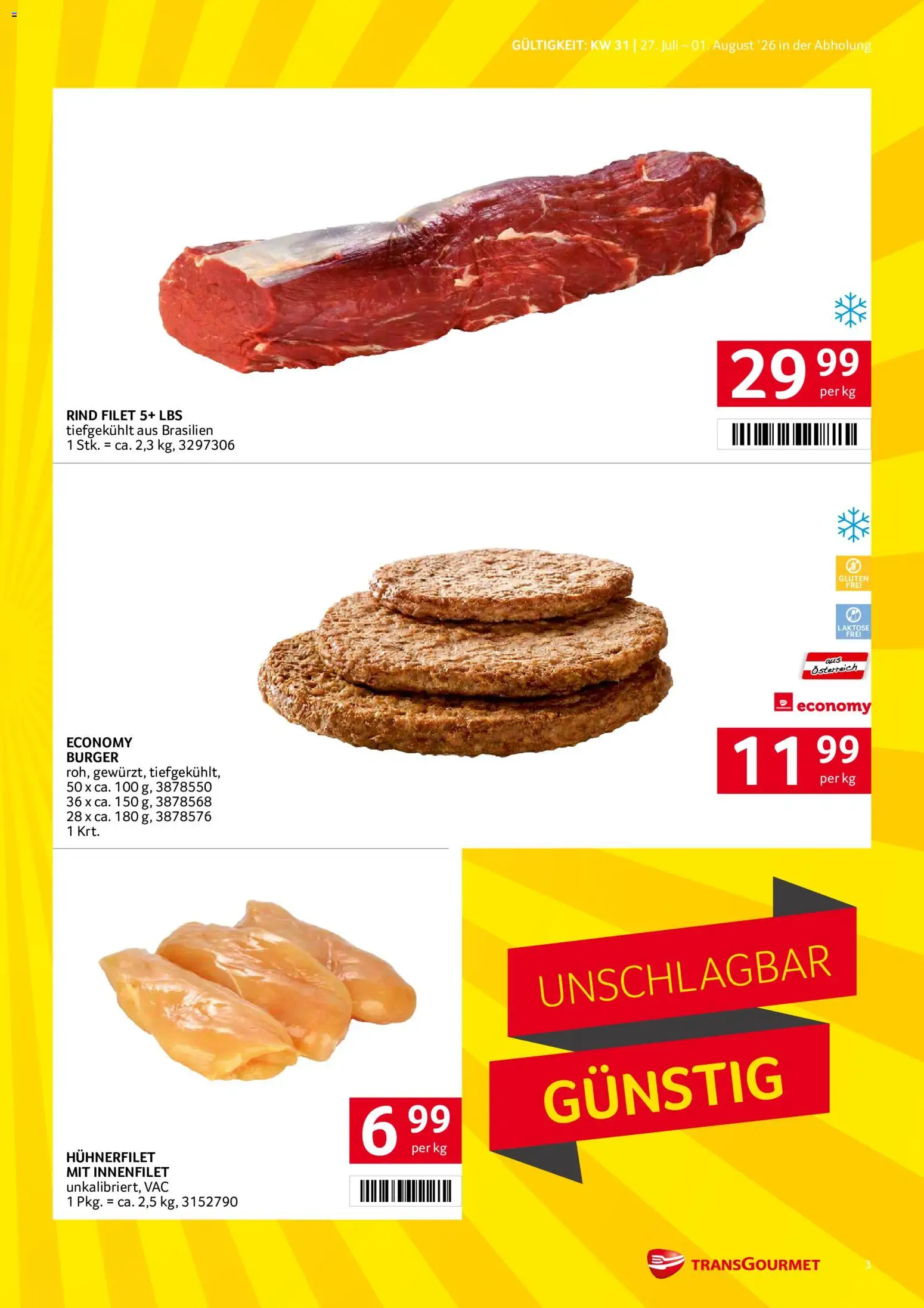 Transgourmet Flugblatt gültig ab 27.07.2026 | Seite: 3 | Produkte: Burger