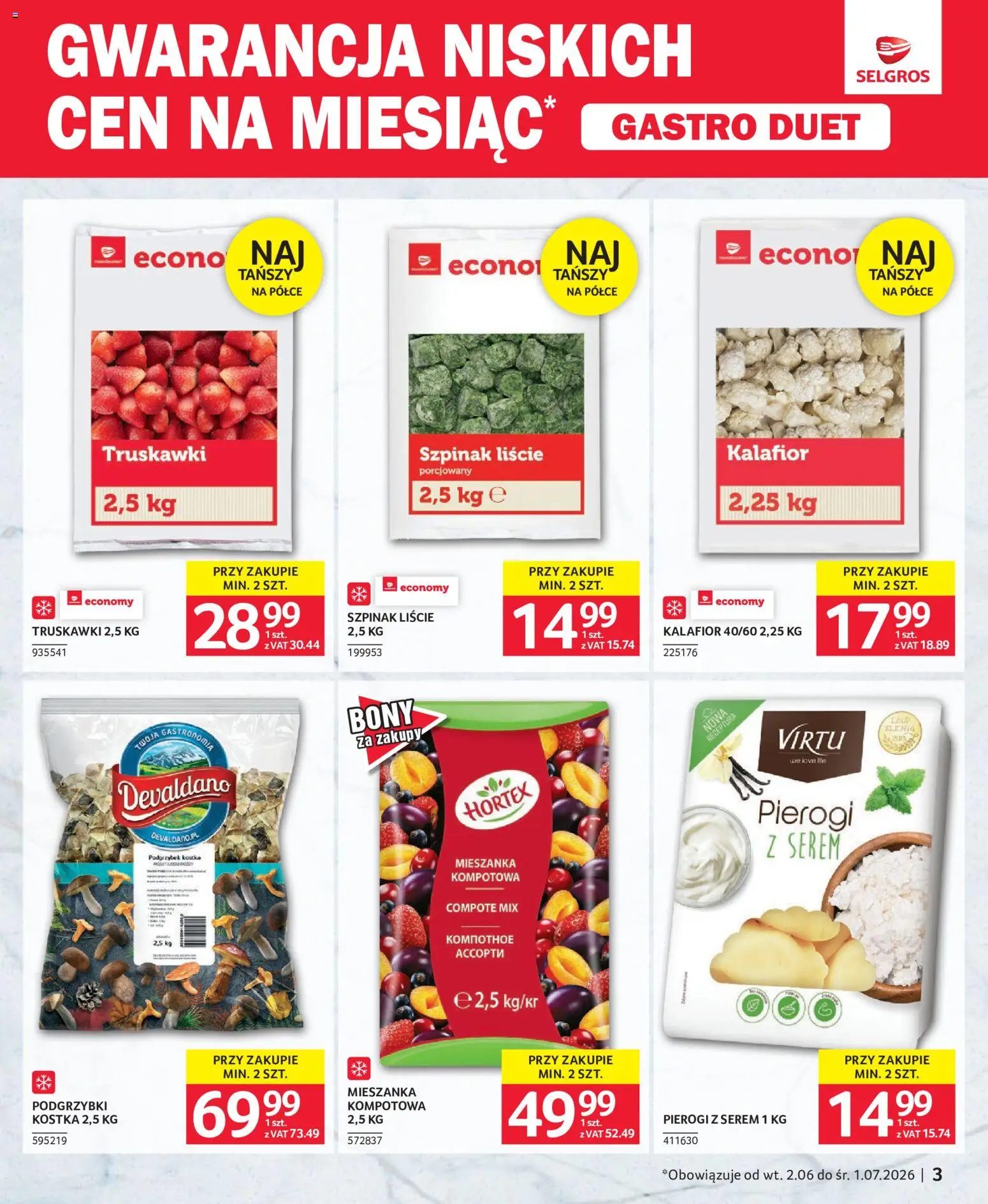 Selgros cash&carry gazetka - Gastro Duet od 02.06.2026 | Strona: 3 | Produkty: Kalafior, Pierogi, Szpinak, Truskawki