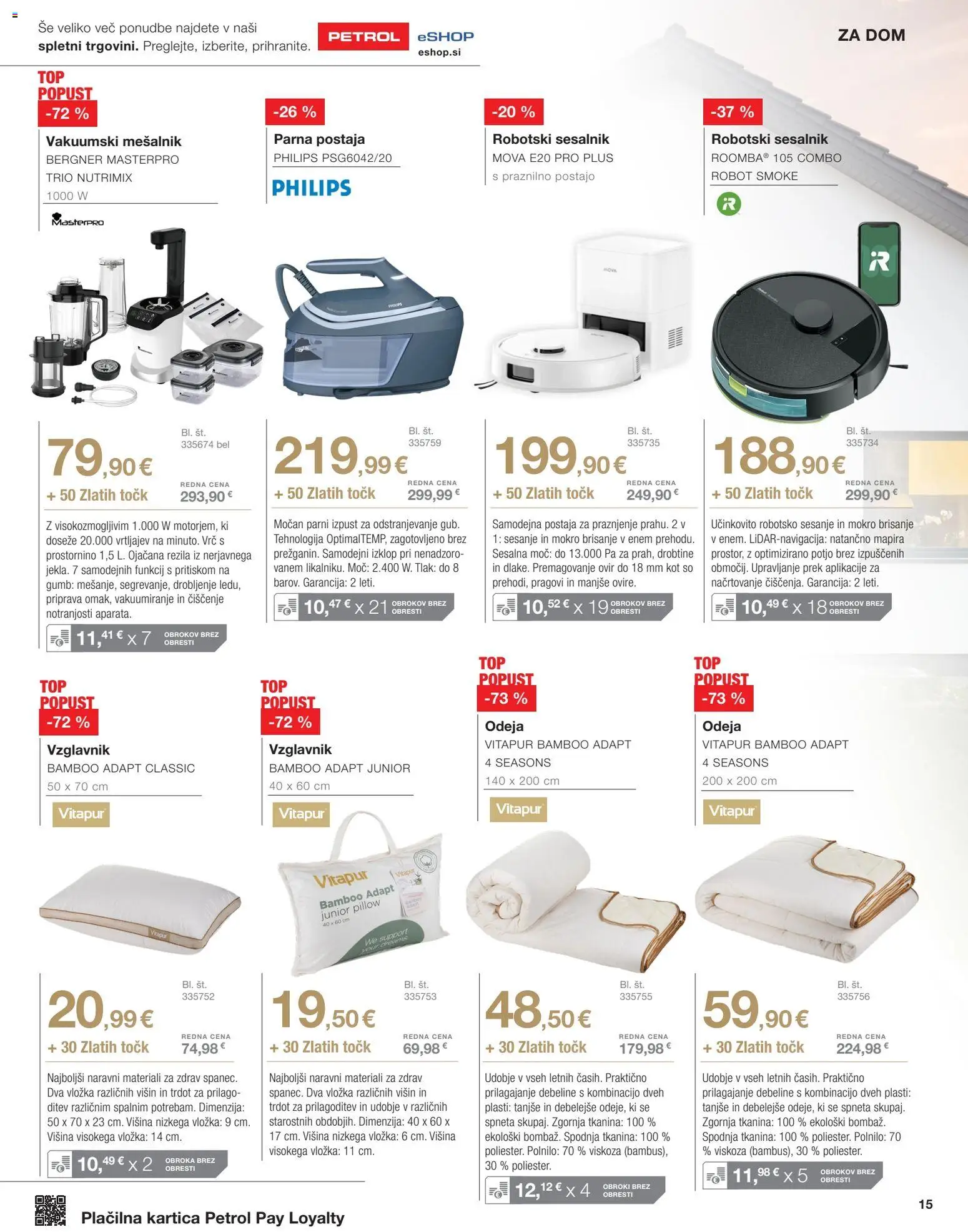 Novi Petrol katalog ponudbe – veljaven od 02.03.2026 | Stran: 15 | Izdelki: Mesalnik, Vzglavnik, Robot, Odeja
