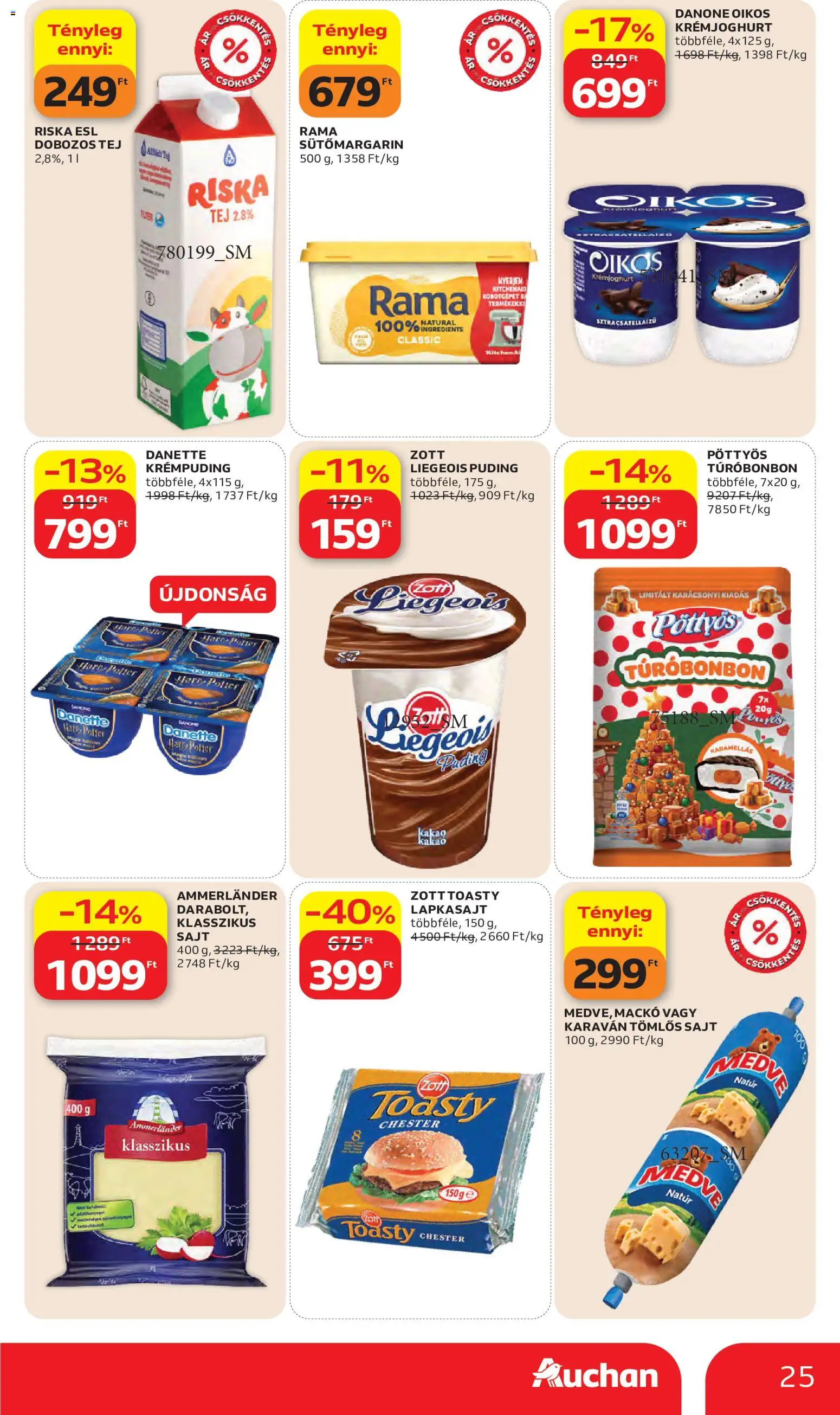 Auchan akciós ujság - amely érvényes a következő dátumtól: 2026.10.15. | Oldal: 25 | Termékek: Puding, Tomlos sajt, Oikos, Tej