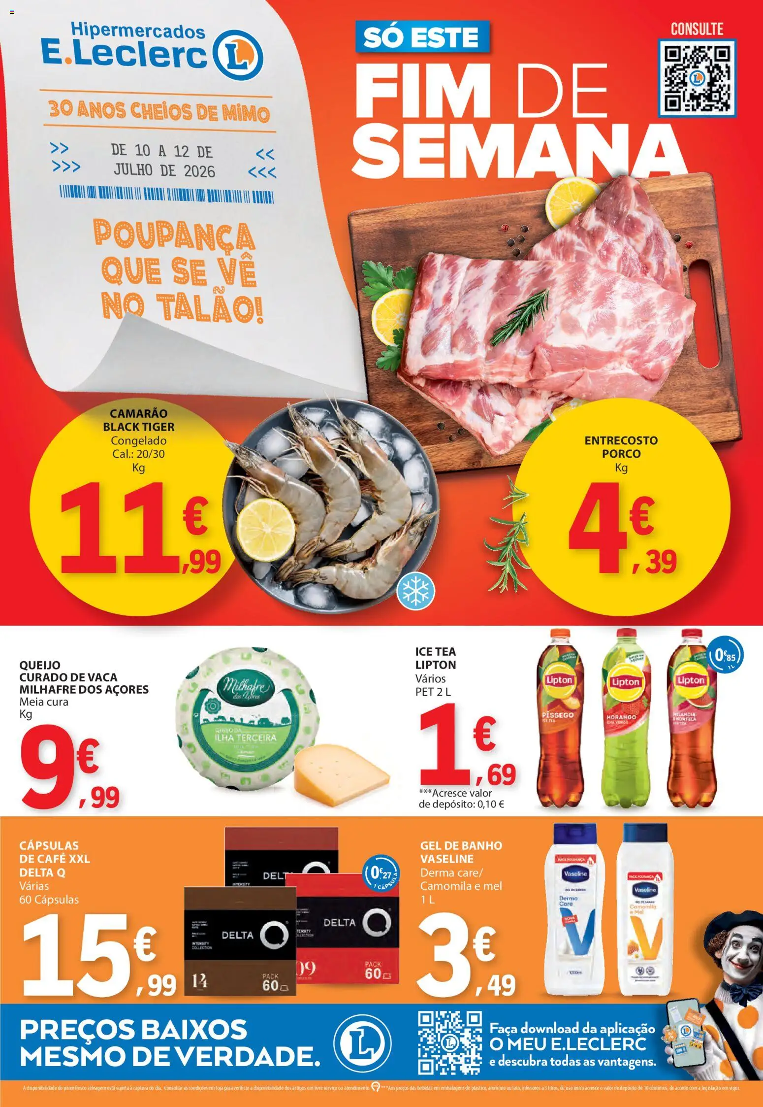 E.Leclerc Catálogo Fim de Semana │ válido de 10/07/2026 | Página: 1 | Produtos: Delta q, Gel de banho, Queijo, Mel