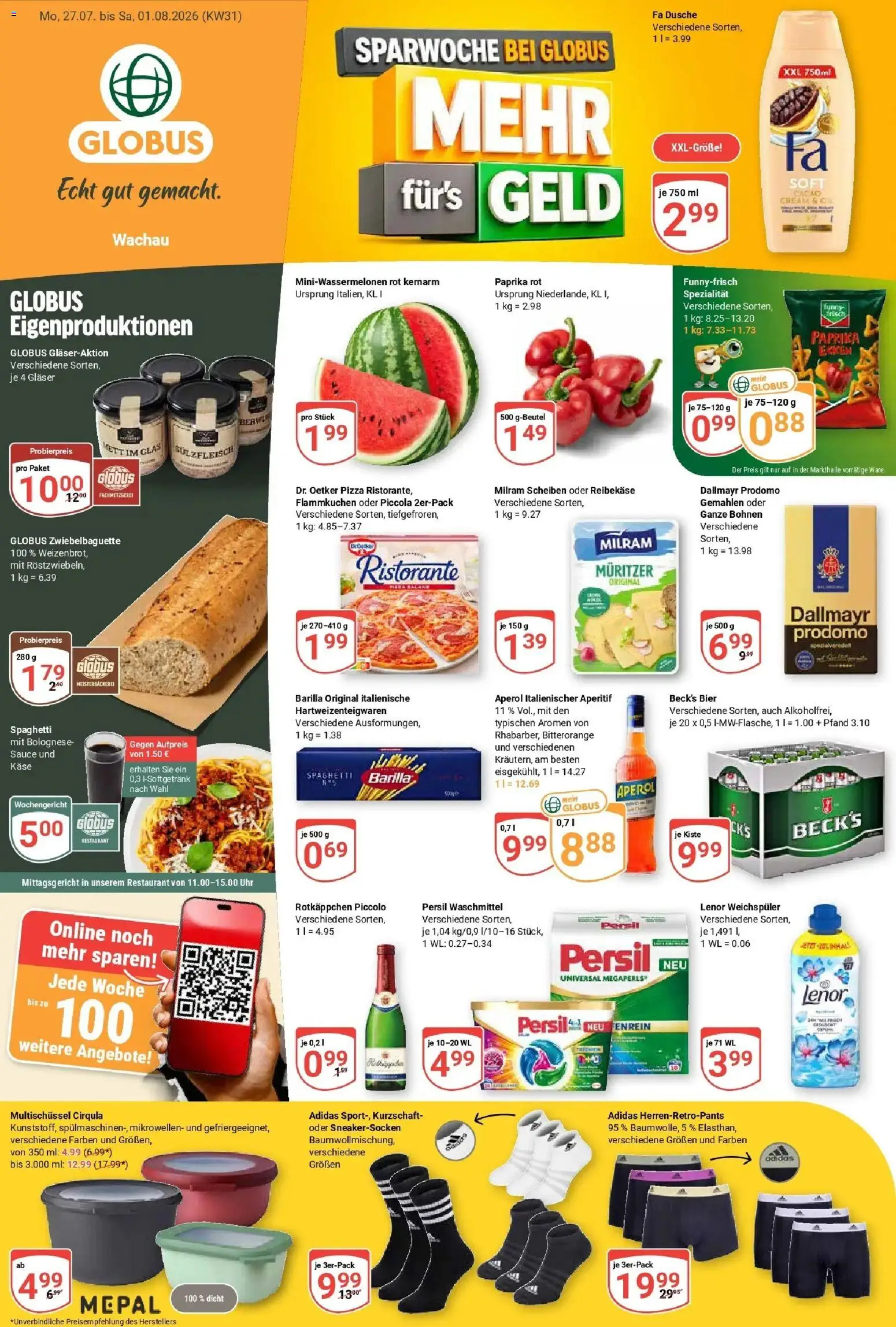 Globus Prospekt Markkleeberg – gültig ab 27.07.2026 | Seite: 1 | Produkte: Käse, Waschmittel, Pizza, Persil