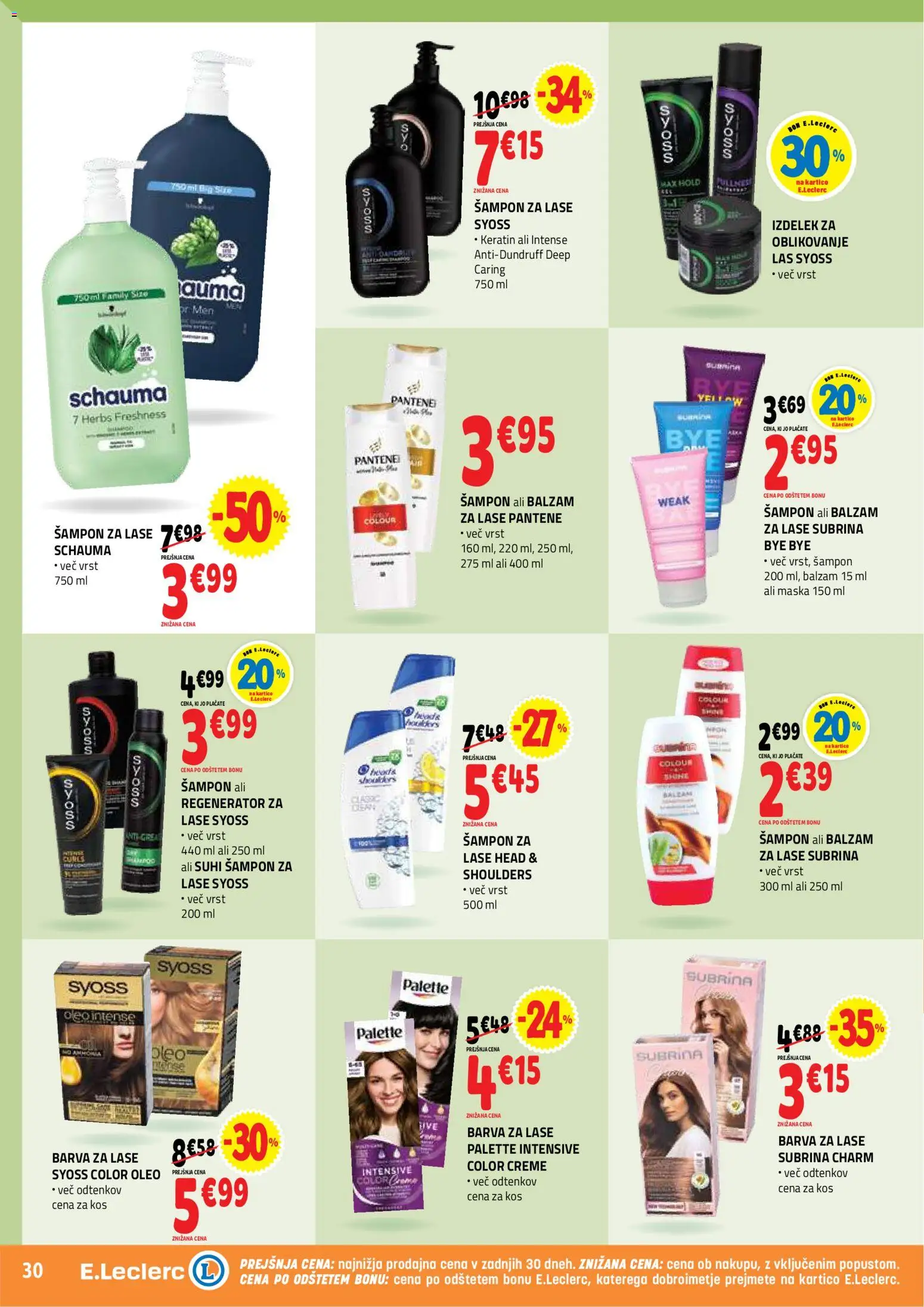 Novi E.leclerc katalog ponudbe – veljaven od 13.05.2026 | Stran: 30 | Izdelki: Suhi šampon za lase, Sampon, Barva za lase, Maska