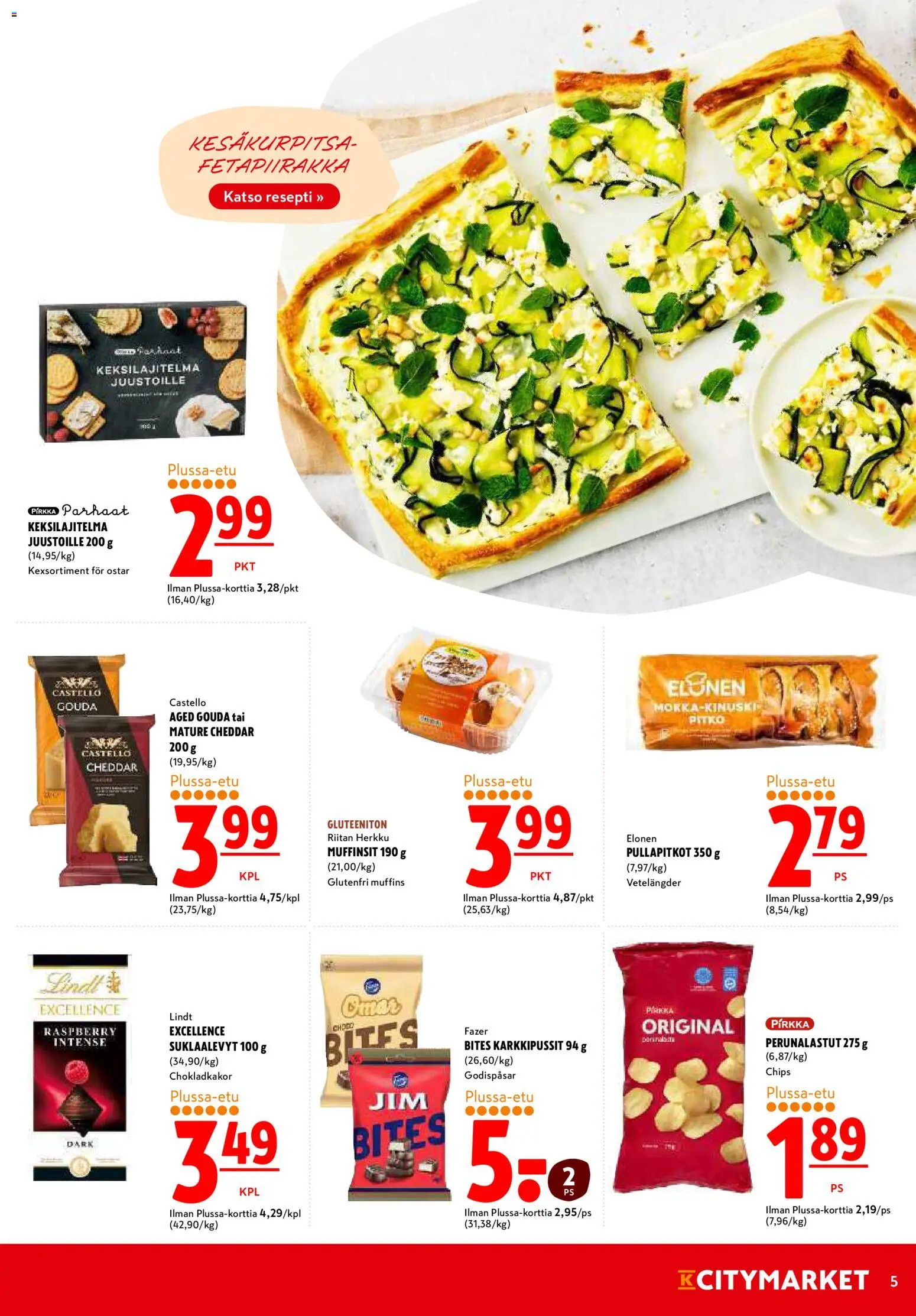 K-Citymarket tarjoukset – voimassa 20/08/2026 alkaen | Sivu: 5 | Tuotteet: Kesäkurpitsa, Cheddar, Suklaalevyt