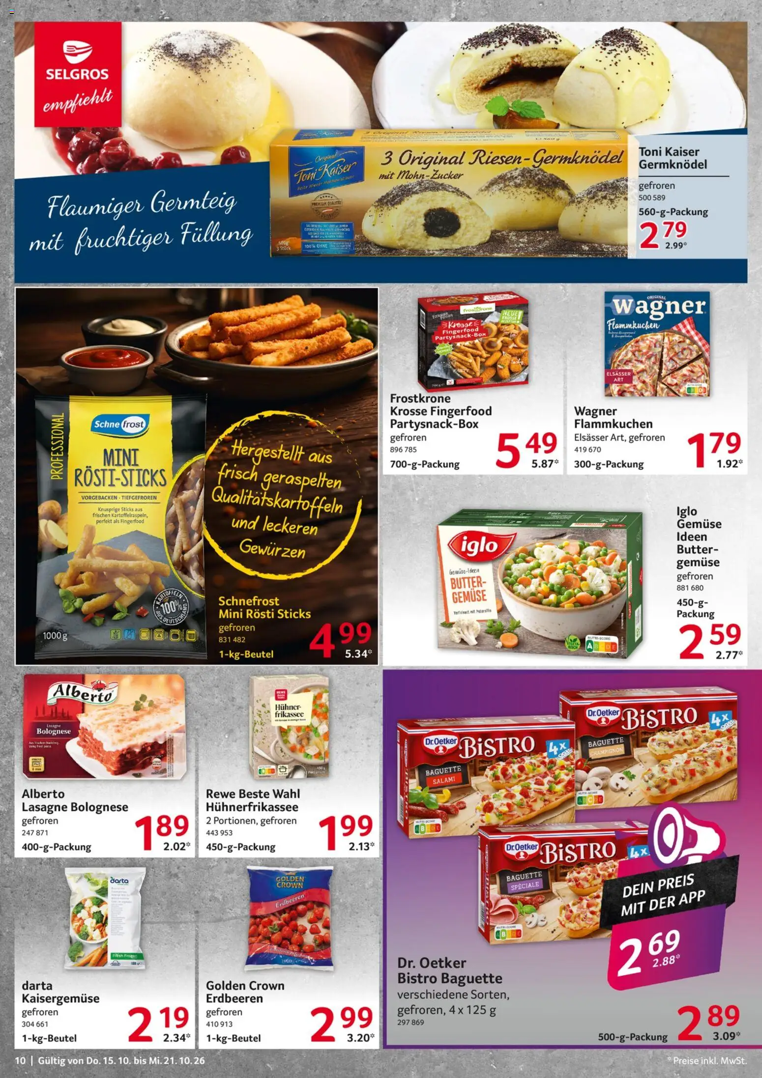 Selgros Prospekt – gültig ab 15.10.2026 | Seite: 10 | Produkte: Baguette, Lasagne, Gemüse, Salami