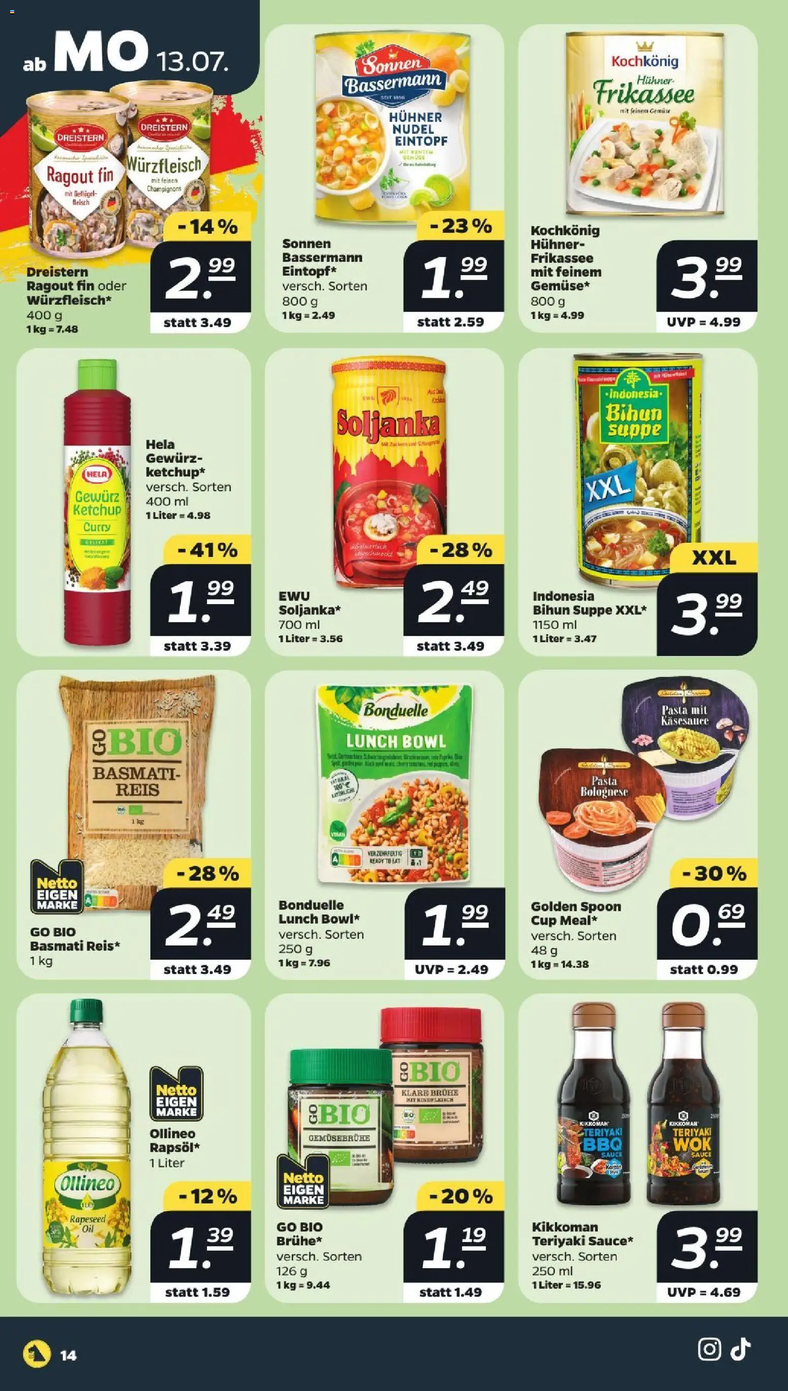Netto Prospekt – gültig ab 13.07.2026 | Seite: 14 | Produkte: Gemüse, Pasta, Reis, Ketchup