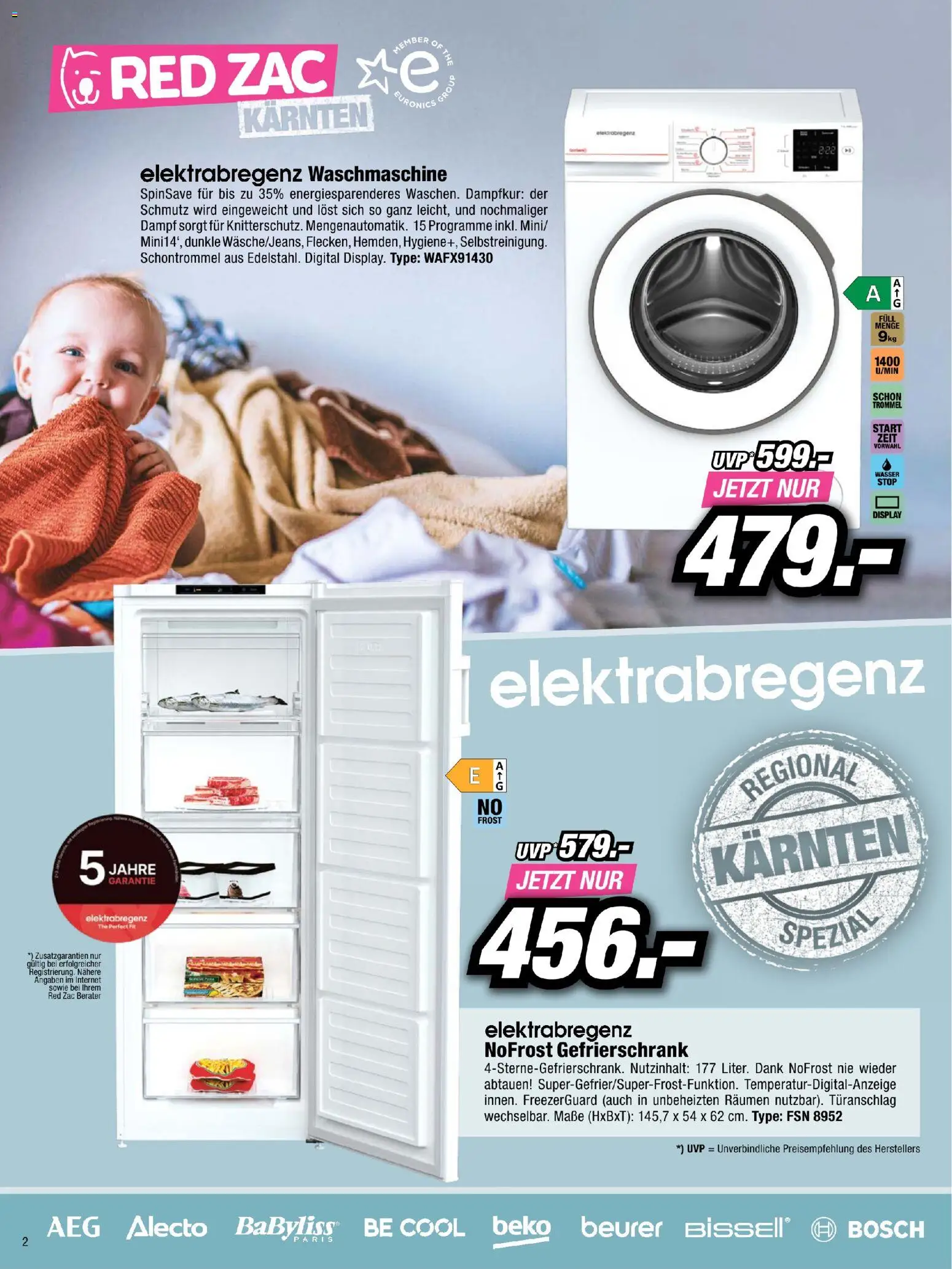RED ZAC Kärnten gültig ab 26.04.2026 | Seite: 2 | Produkte: Gefrierschrank, Waschmaschine