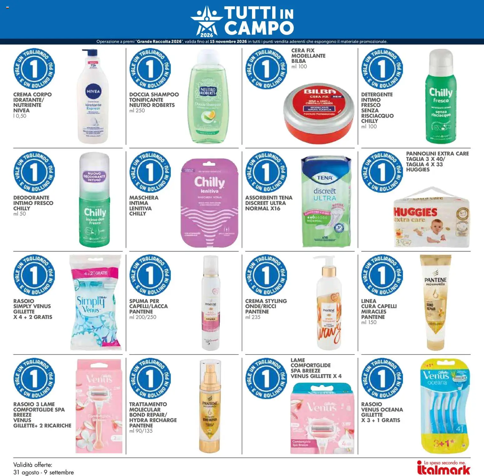 Volantino Italmark del 26/08/2026 | Pagina: 28 | Prodotti: Crema, Maschera, Pannolini, Detergente