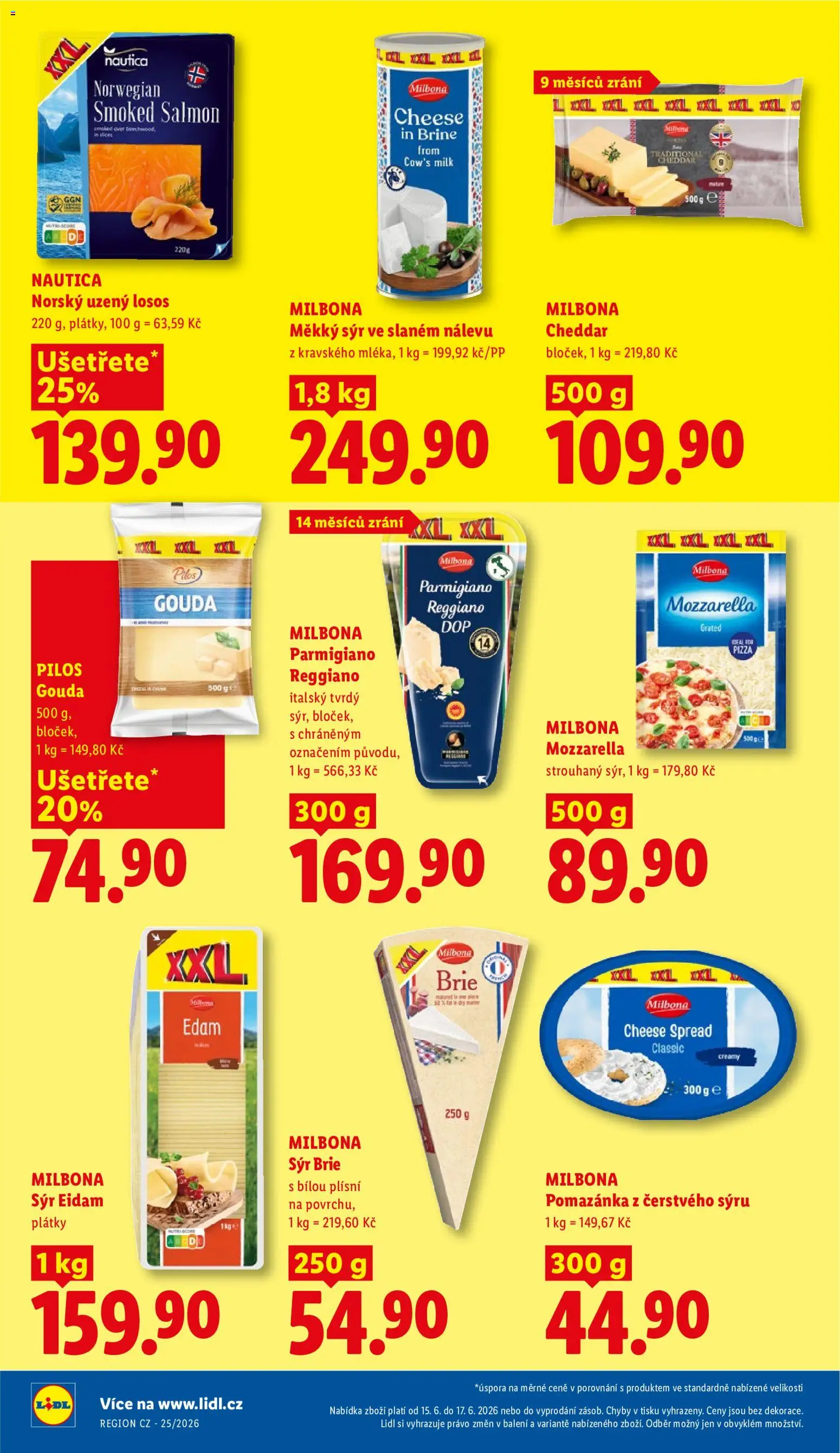 Lidl leták od 15.06.2026 | Strana: 14 | Produkty: Gouda, Milbona, Losos, Uzený losos