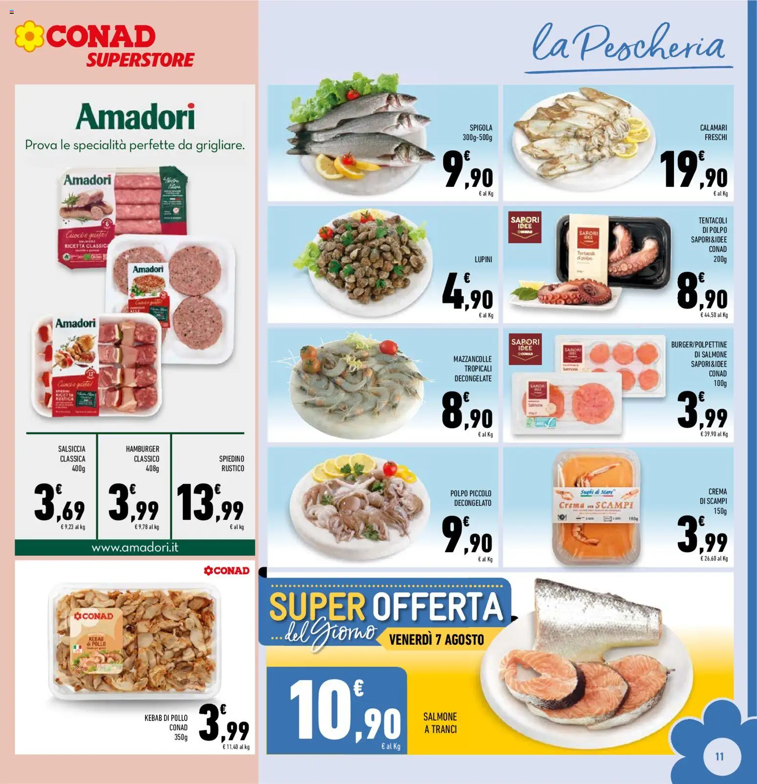 Volantino Conad del 29/07/2026 | Pagina: 11 | Prodotti: Polpo, Mazzancolle, Calamari, Hamburger