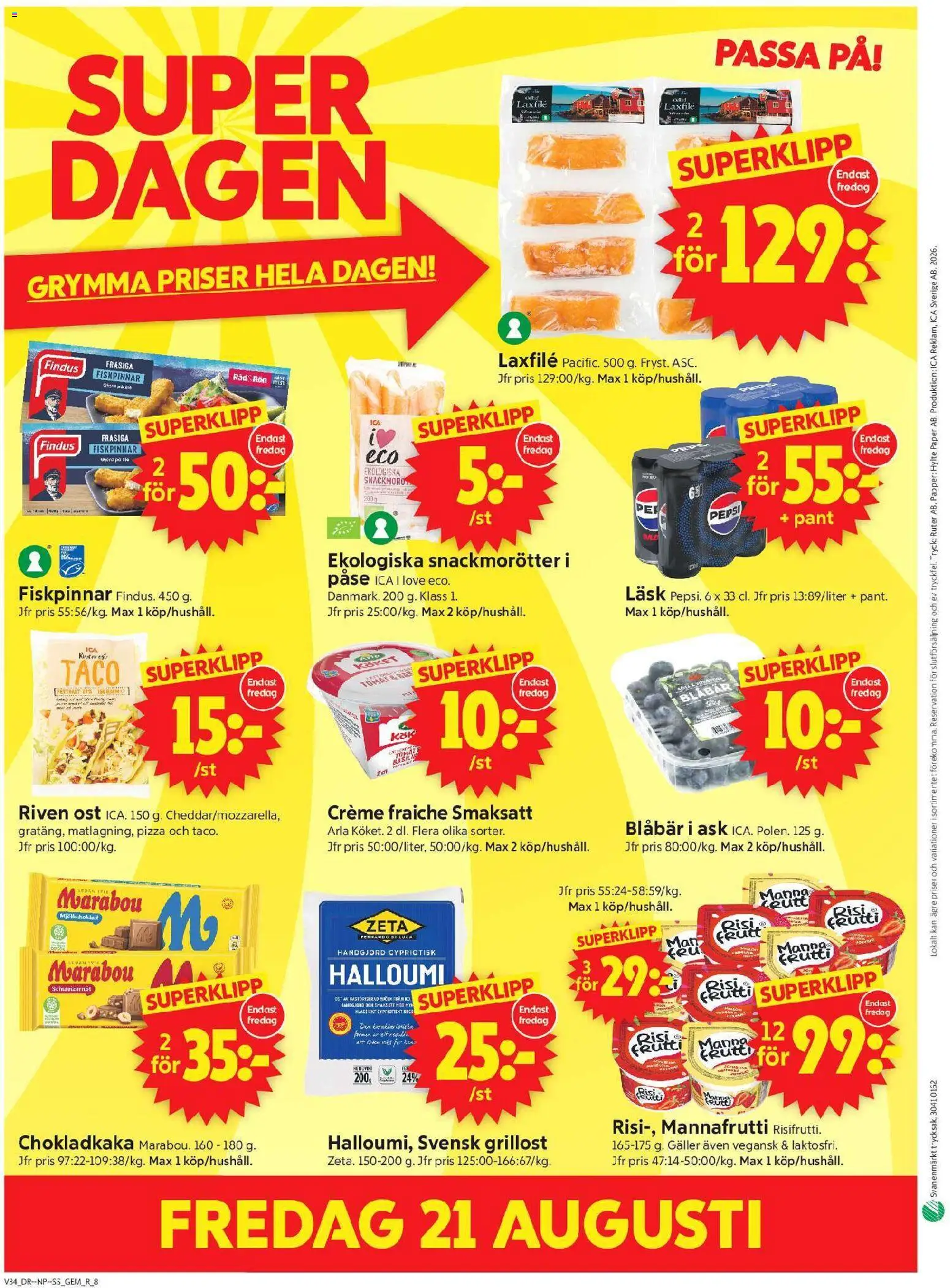 ICA Supermarket reklamblad aktuell från 17/08/2026 | Sida: 10 | Produkter: Tomat, Fiskpinnar, Creme fraiche, Pizza