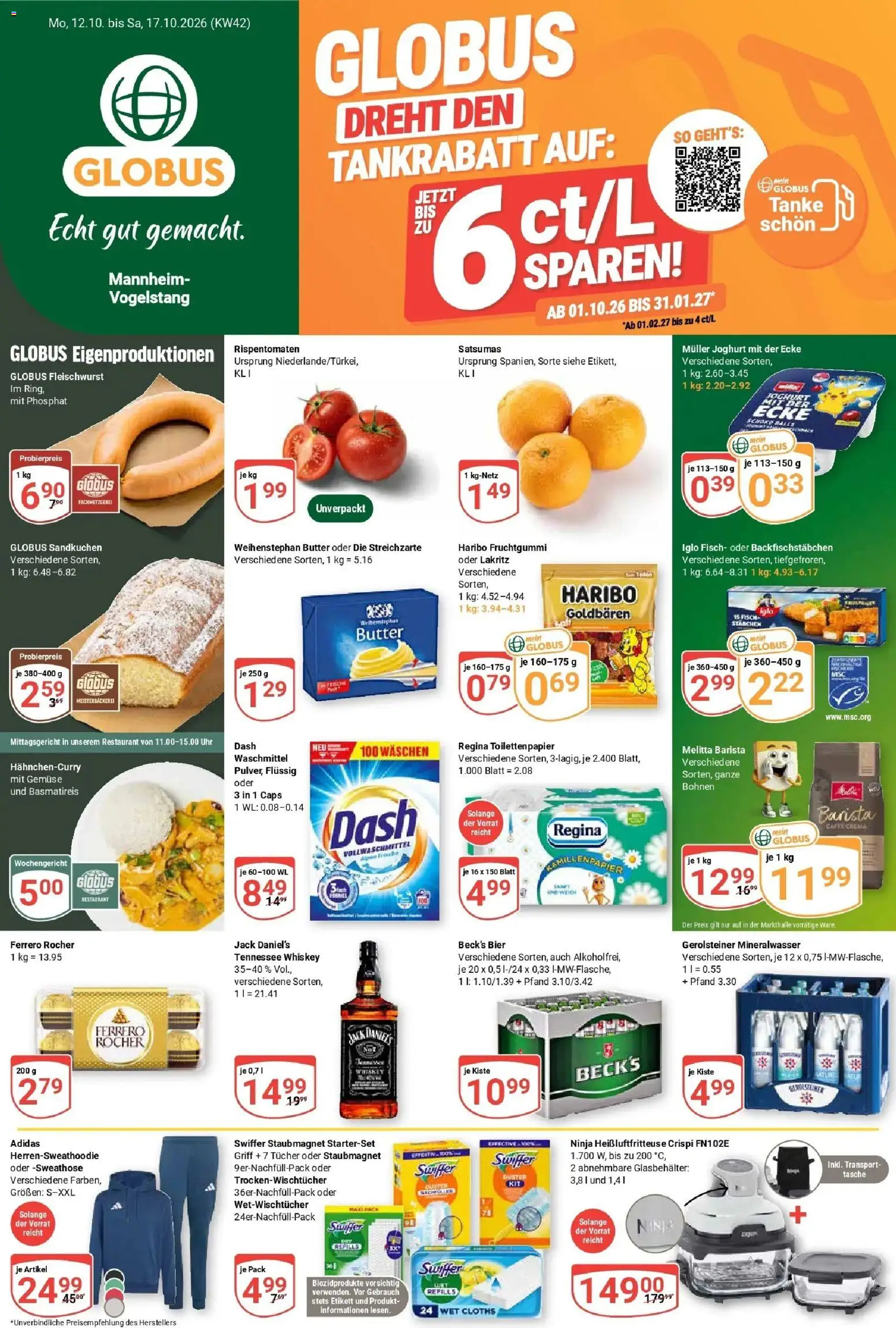 Globus Prospekt Mannheim (ab 12.10.2026) » Angebote online | Seite: 1 | Produkte: Ferrero rocher, Joghurt, Gemüse, Gerolsteiner