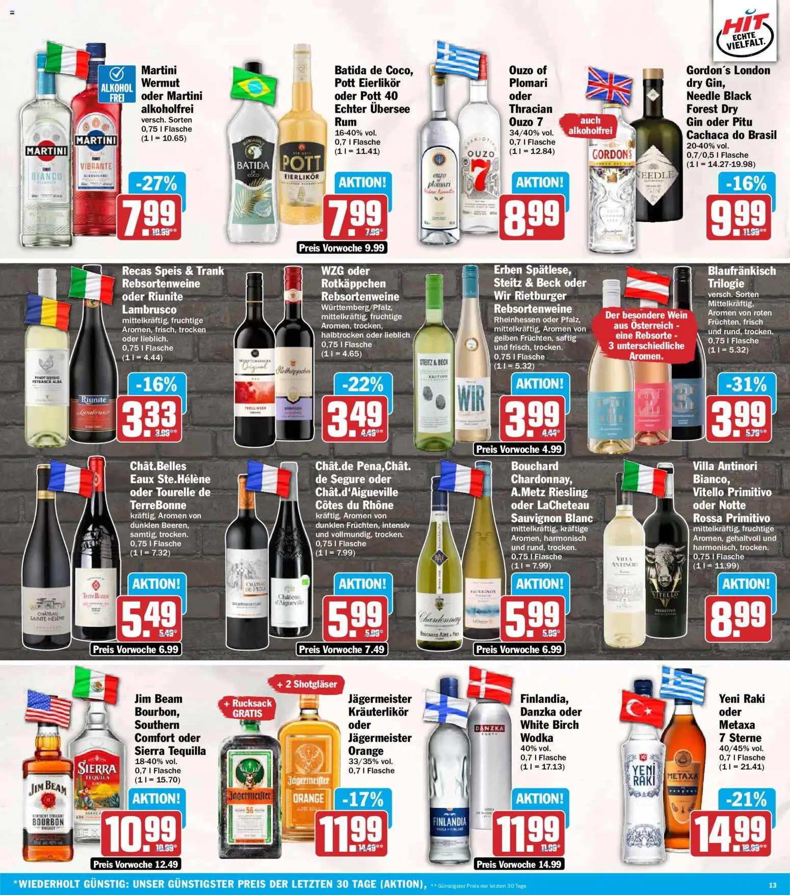 HIT Prospekt – gültig ab 29.06.2026 | Seite: 13 | Produkte: Martini, Wein, Rucksack, Bourbon
