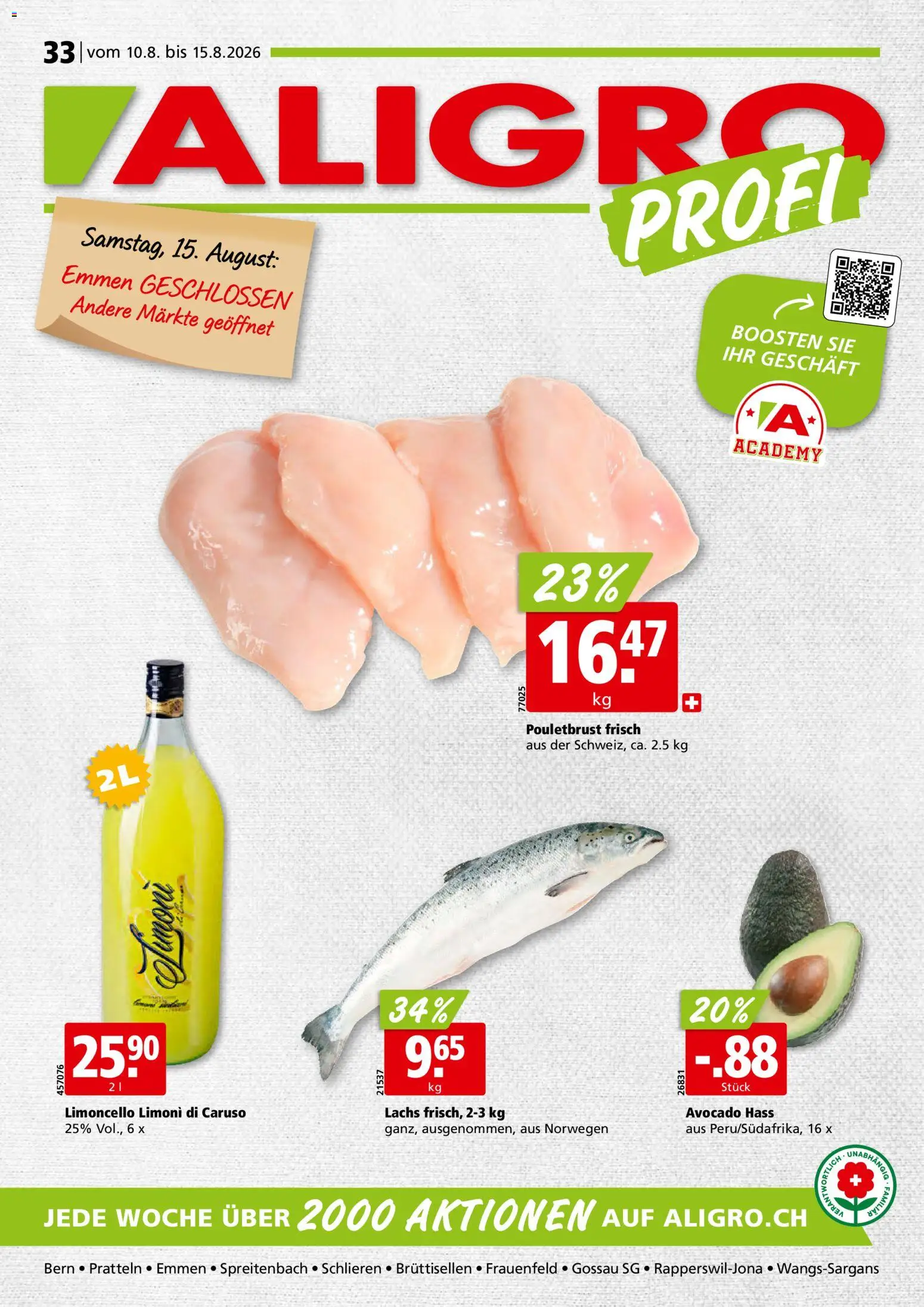 Aligro aktionen – gültig ab 10.08.2026 | Seite: 1 | Produkte: Pouletbrust, Lachs, Avocado