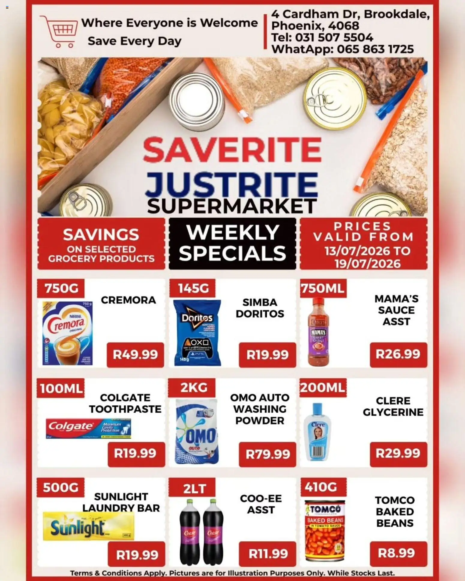New Saverite catalogue – valid from 13/07/2026 | Page: 3 | Products: Beans, Powder, Tomato sauce, Sauce