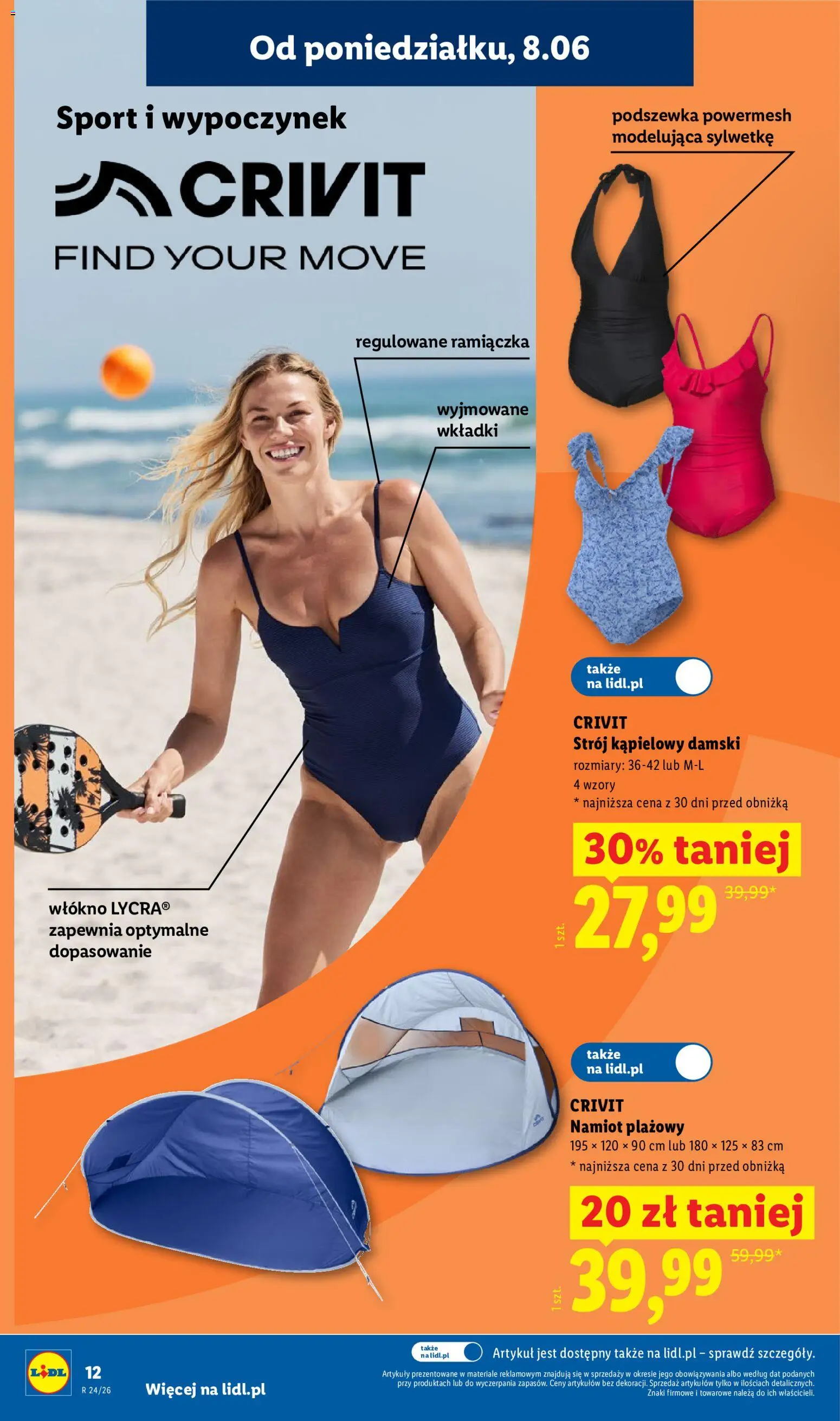 Lidl Katalog od 08.06.2026 | Strona: 12 | Produkty: Namiot plażowy, Strój kąpielowy