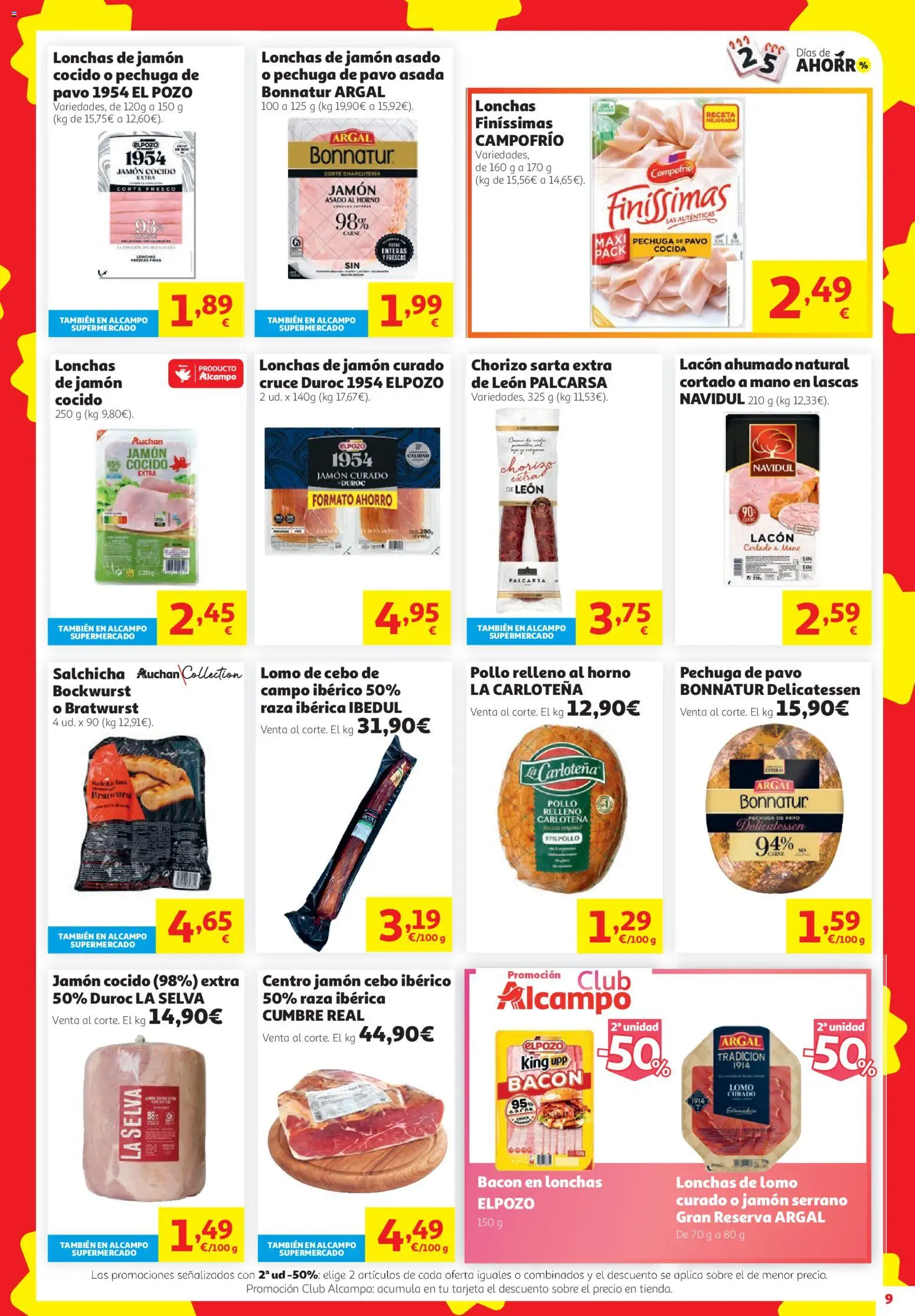Alcampo HG Unico │ válido desde el 08/10/2026 | Página: 9 | Productos: Jamón cocido, Bratwurst, Bacon, Pavo