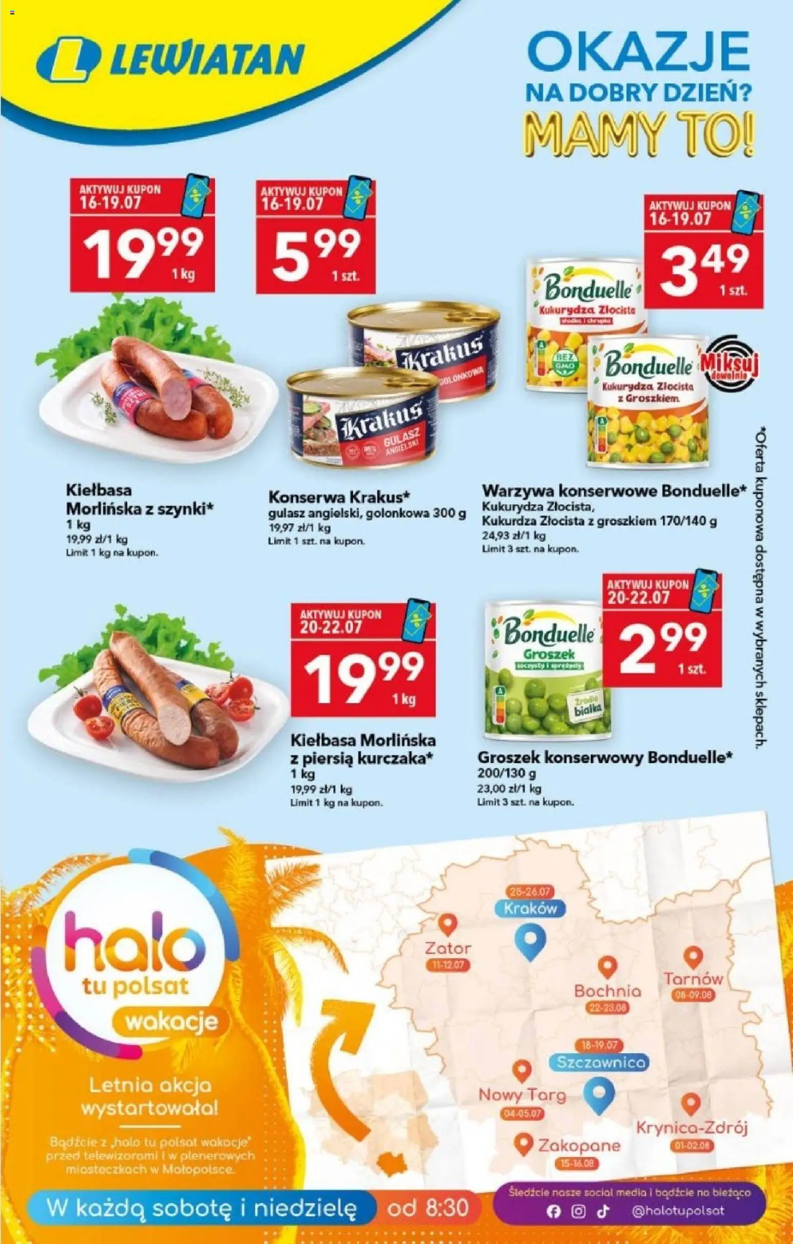 Lewiatan gazetka - Okazje na dobry dzień od 16.07.2026 | Strona: 1 | Produkty: Groszek, Kukurydza, Gulasz angielski, Gulasz