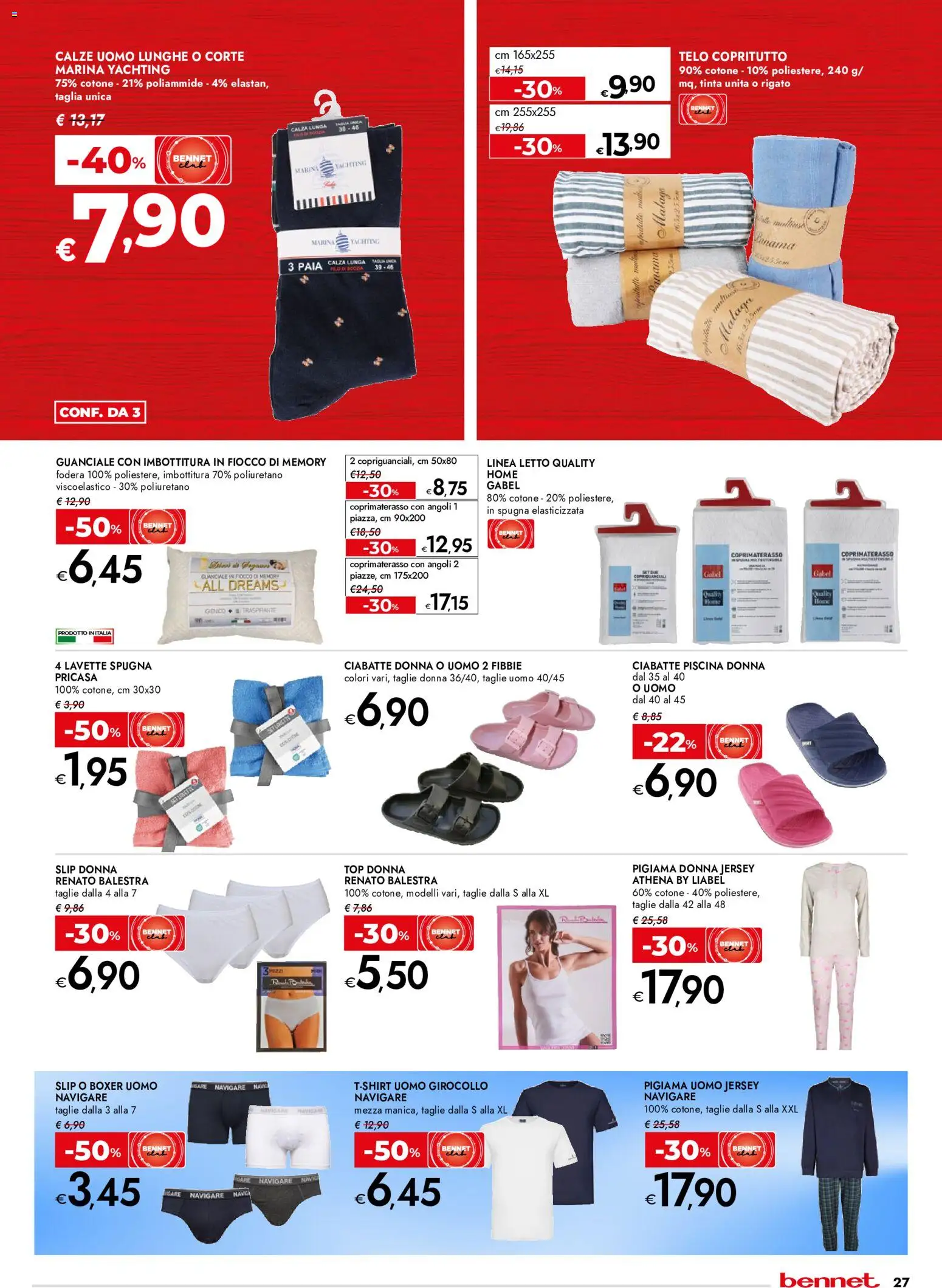 Volantino bennet del 30/07/2026 | Pagina: 27 | Prodotti: Ciabatte, Piscina, Letto, Coprimaterasso