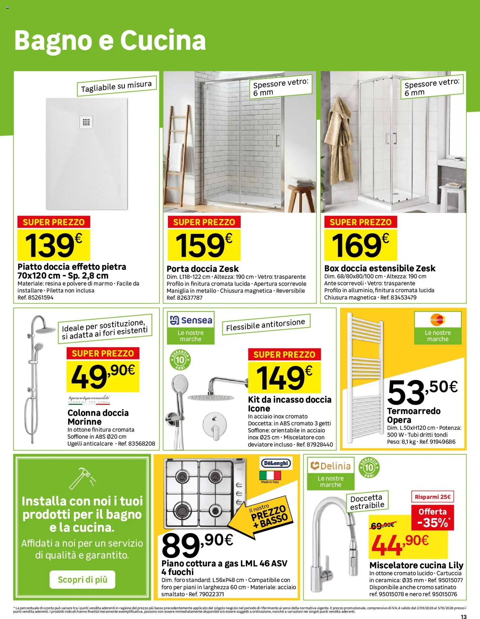 Volantino Leroy Merlin del 02/09/2026 | Pagina: 13 | Prodotti: Porta, Piano cottura, Tubi, Bagno