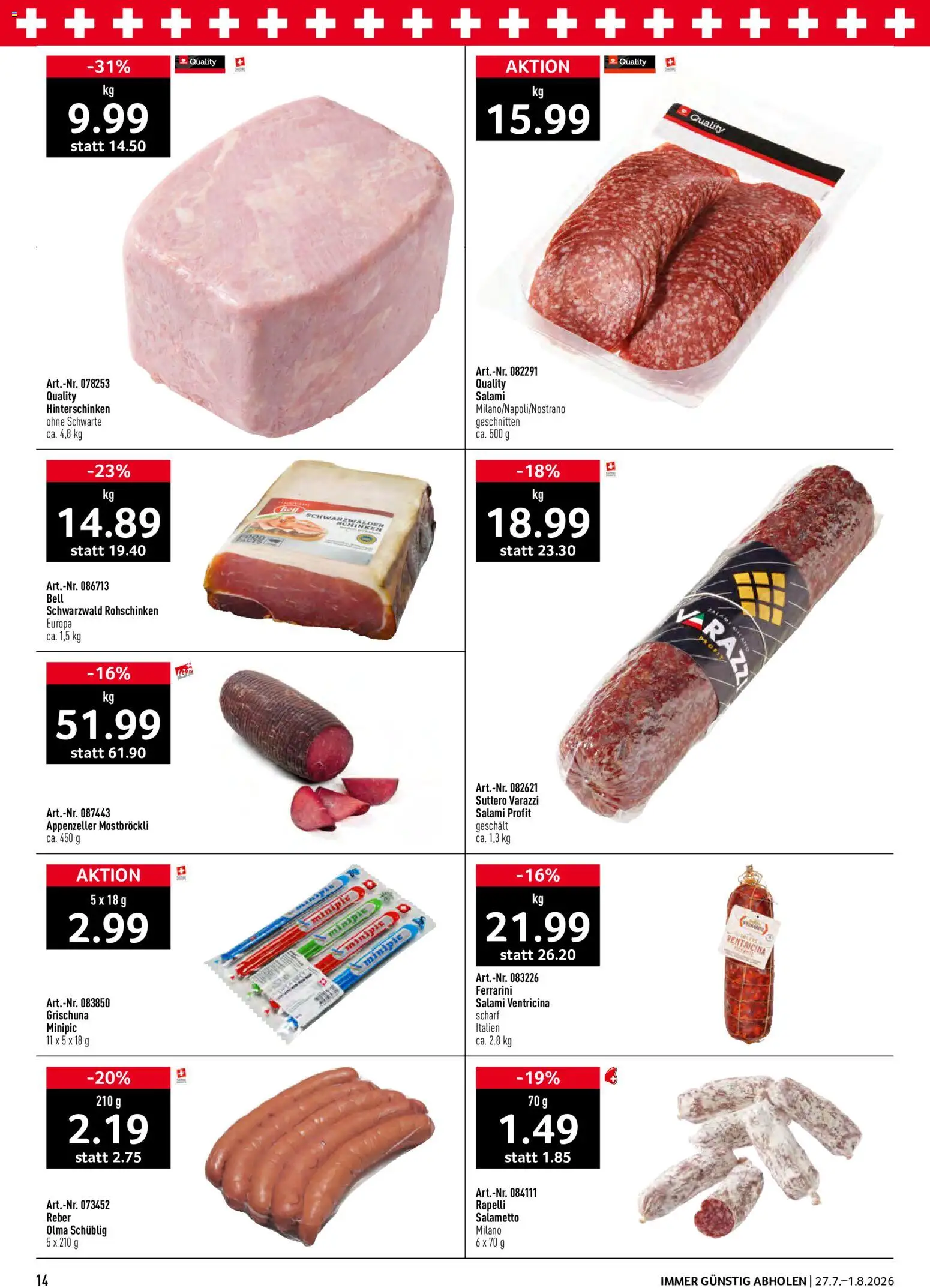 Prodega aktionen – gültig ab 27.07.2026 | Seite: 14 | Produkte: Salami, Schinken