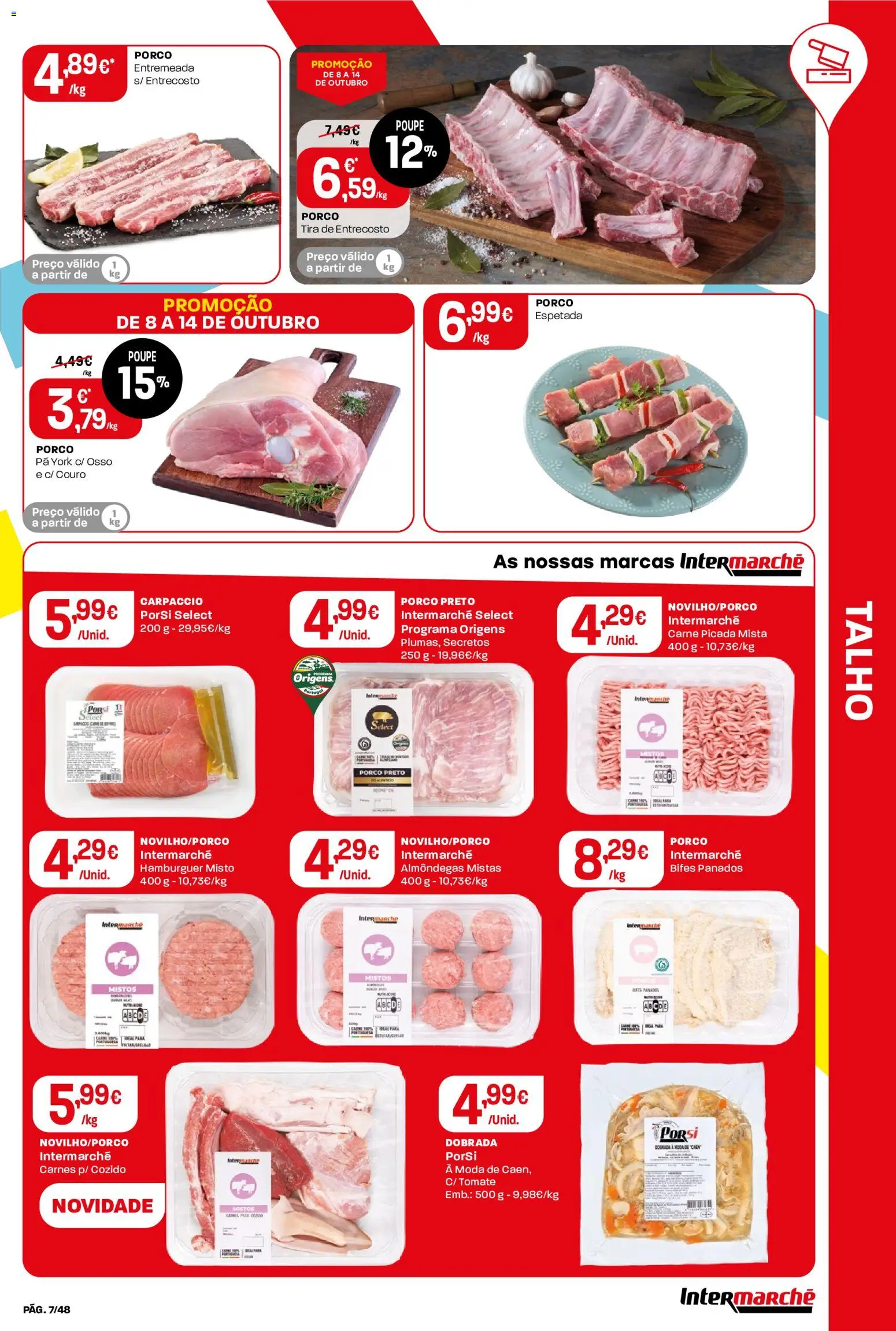 Intermarché folheto │ válido de 08/10/2026 | Página: 7 | Produtos: Hambúrguer, Carne picada, Dobrada, Tomate