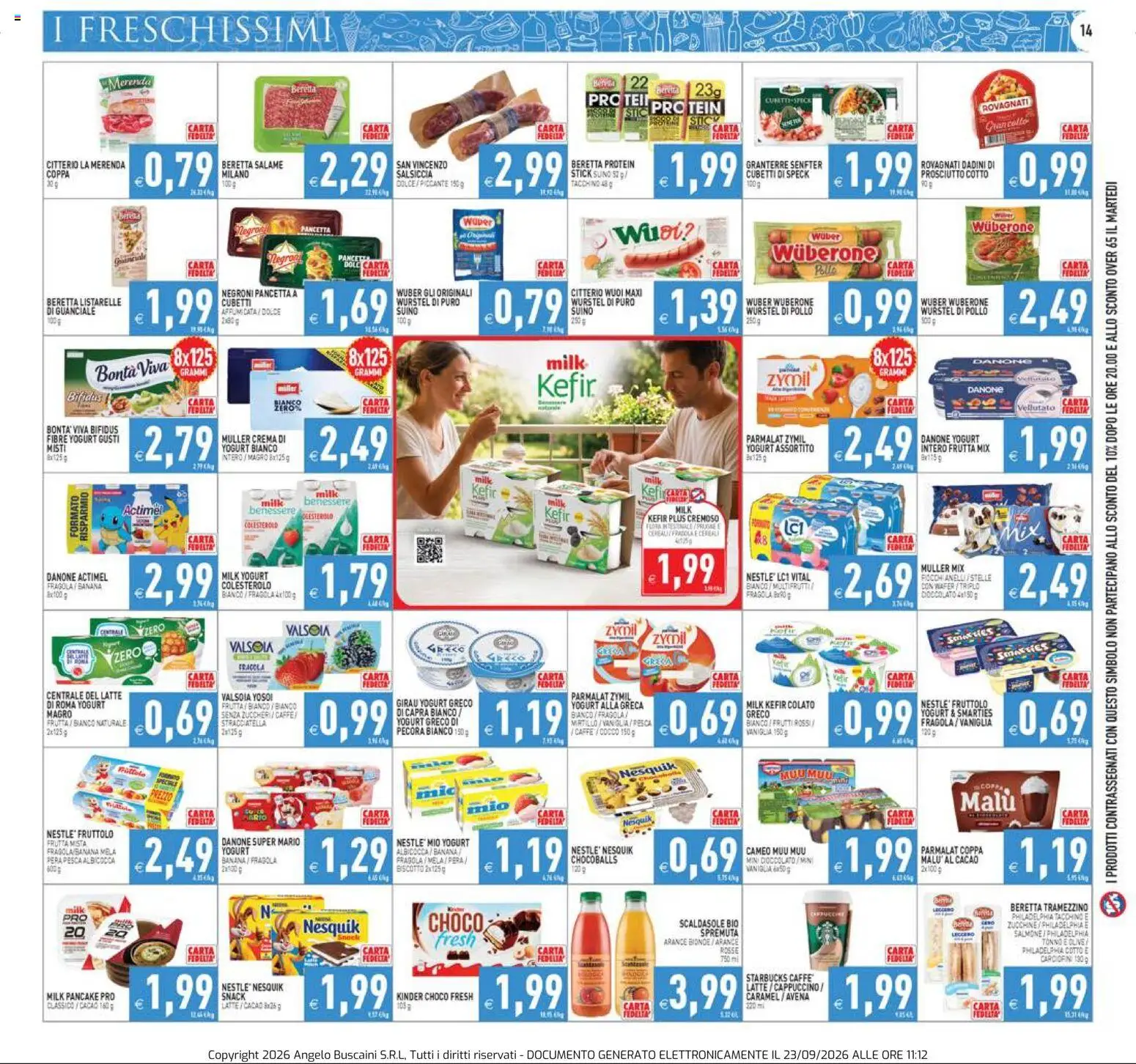 Volantino PIM Supermercati del 23/09/2026 | Pagina: 14 | Prodotti: Cappuccino, Yogurt, Cioccolato, Suino
