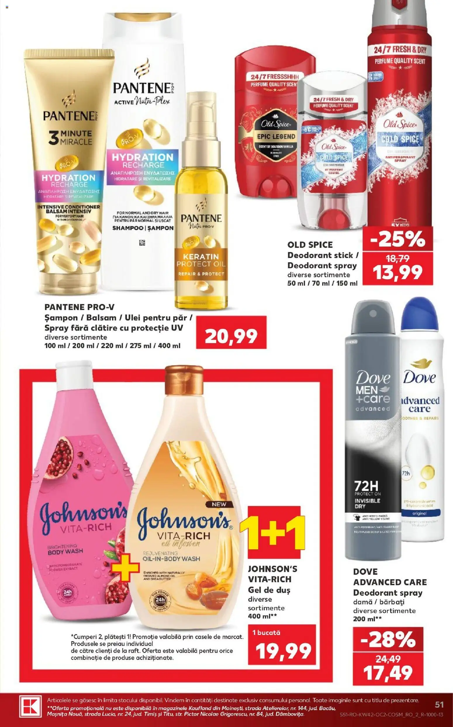 Kaufland RO akciós ujság - amely érvényes a következő dátumtól: 2026.10.14. | Oldal: 51 | Termékek: Old spice, Pantene, Sampon, Gél