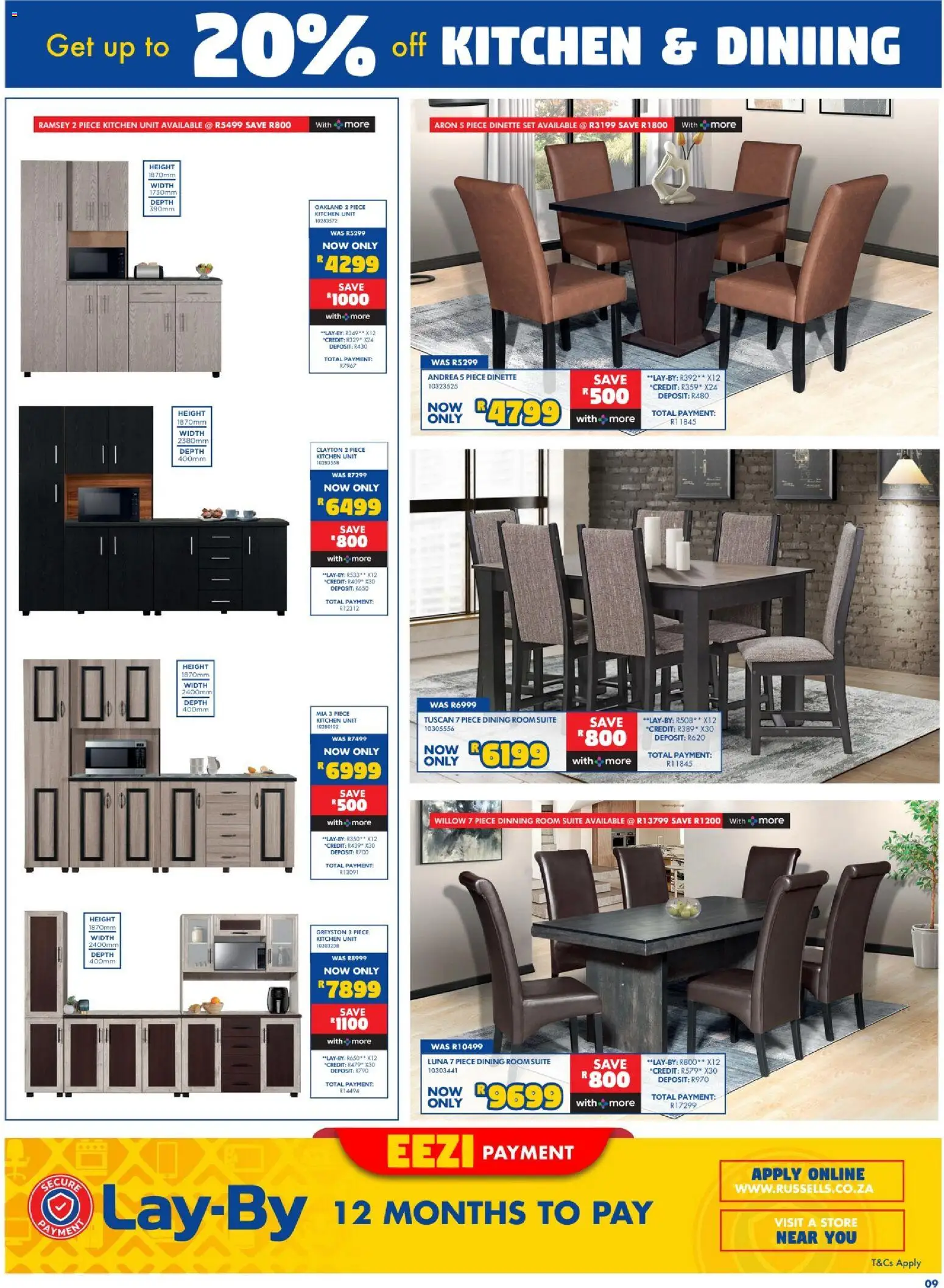 New Russells catalogue – valid from 15/10/2026 | Page: 9 | Products: Kitchen unit, Dining room suite, Dinette set