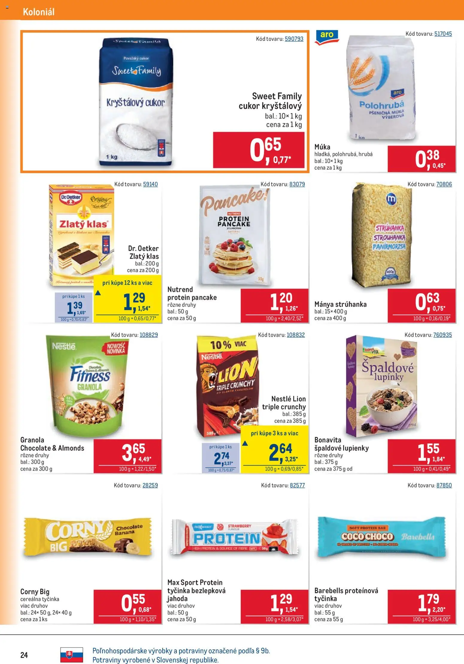 Nové Metro akcie – leták je platný od 09.09.2026 | Strana: 24 | Produkty: Protein, Pšeničná múka, Kryštálový cukor, Múka